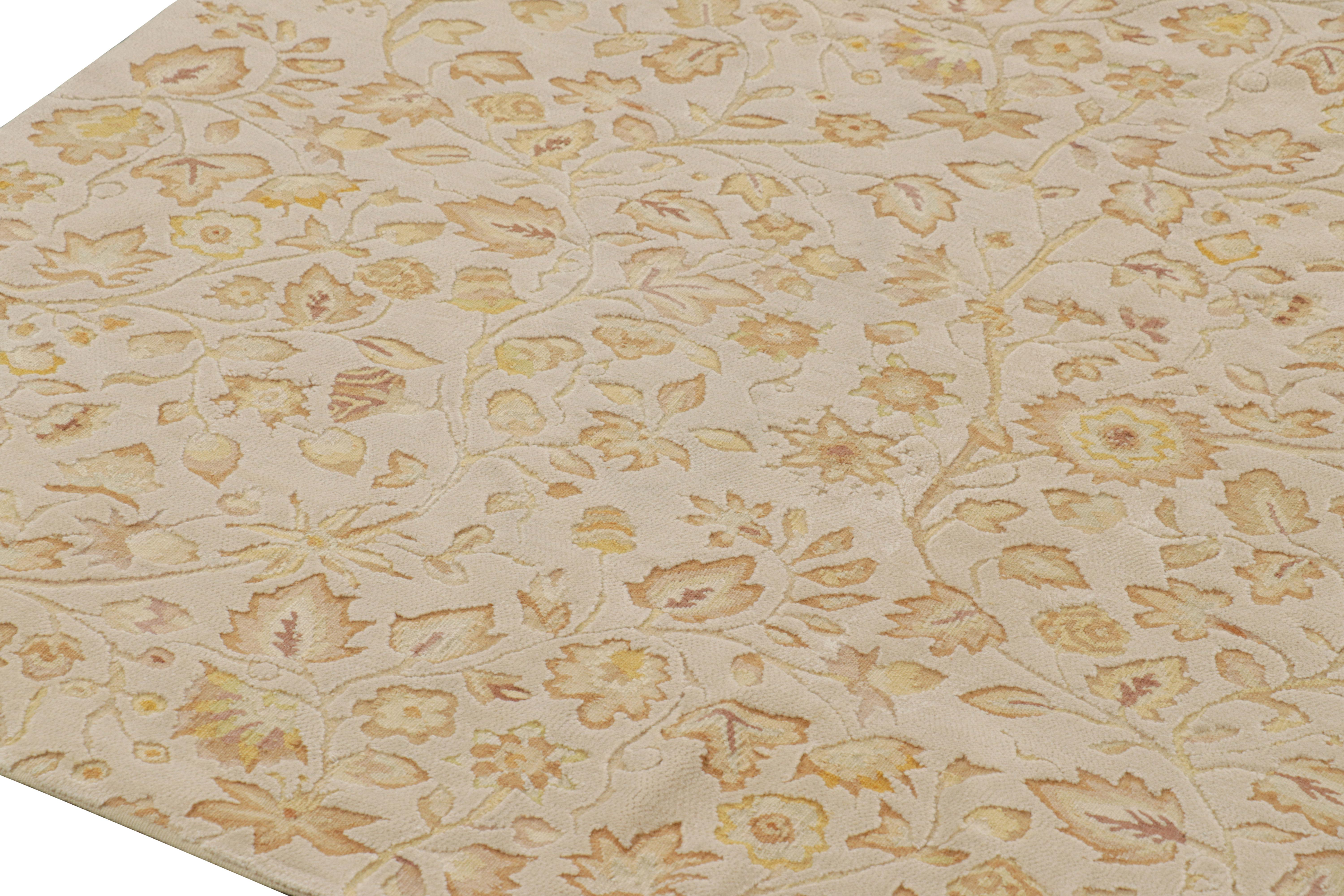 Chinese Rug & Kilim’s Tudor Style Rug in White with Beige-Brown Floral Patterns For Sale
