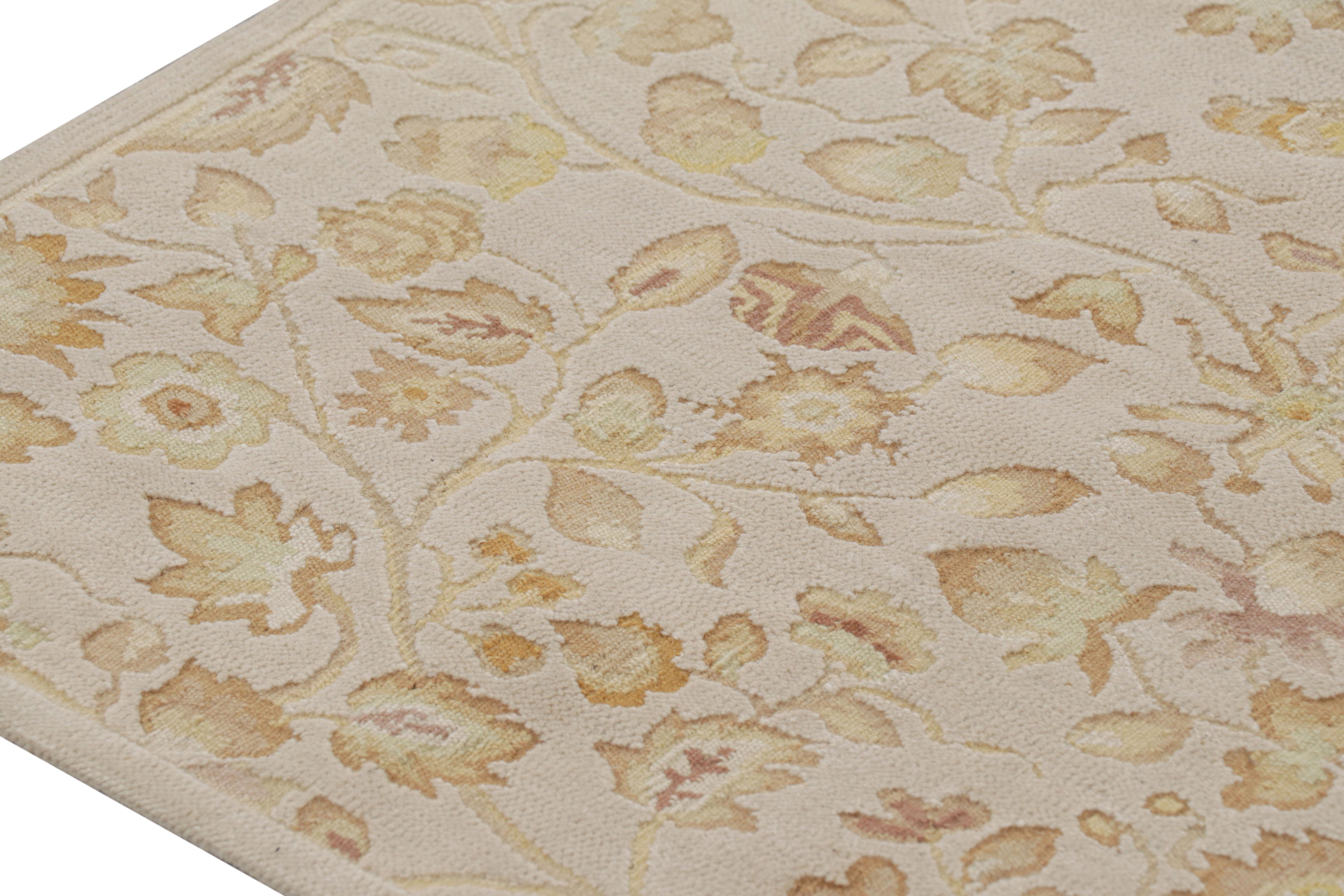 Chinese Rug & Kilim’s Tudor Style Rug in White with Beige-Brown Floral Patterns For Sale
