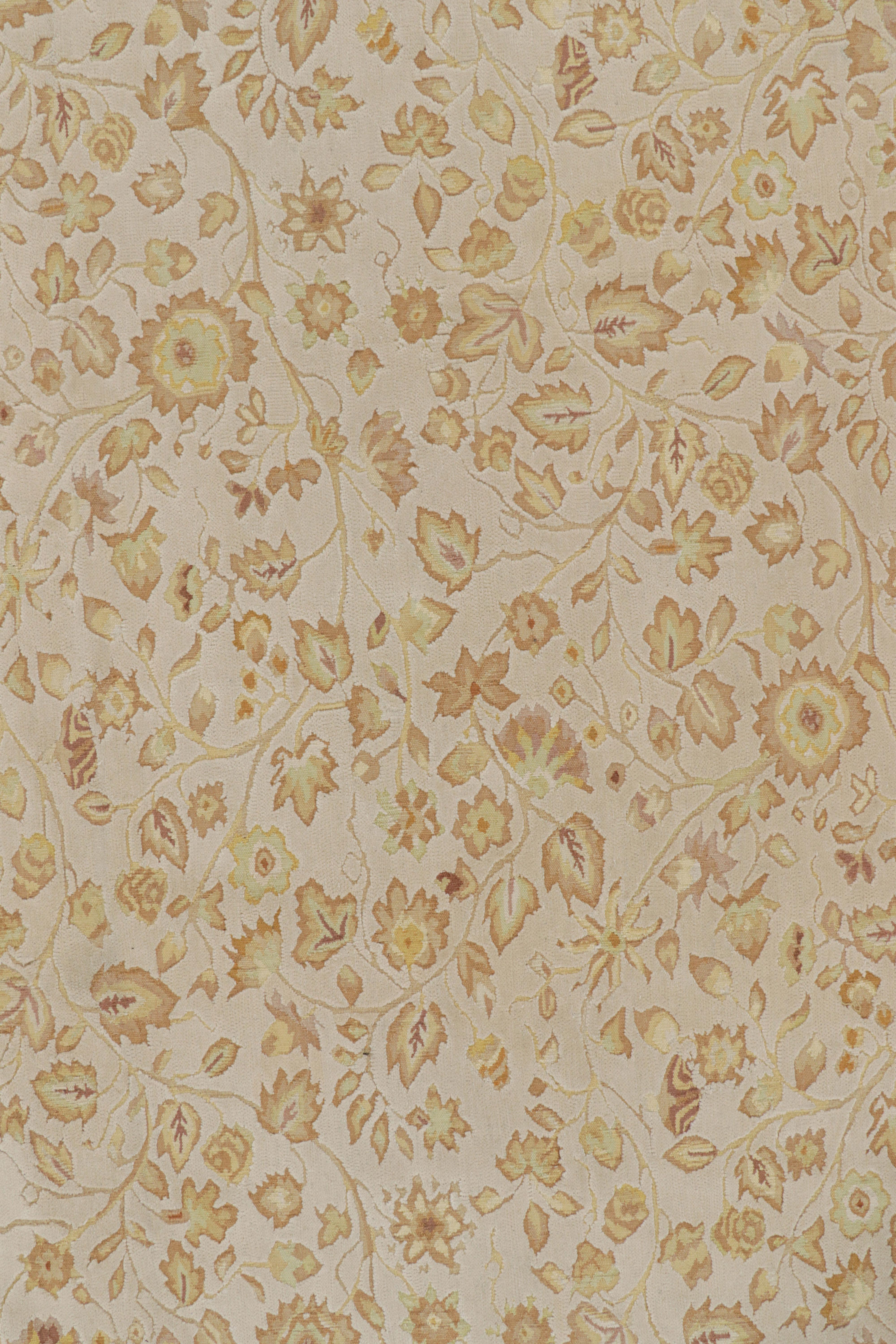 Chinese Rug & Kilim’s Tudor Style Rug in White with Beige-Brown Floral Patterns For Sale
