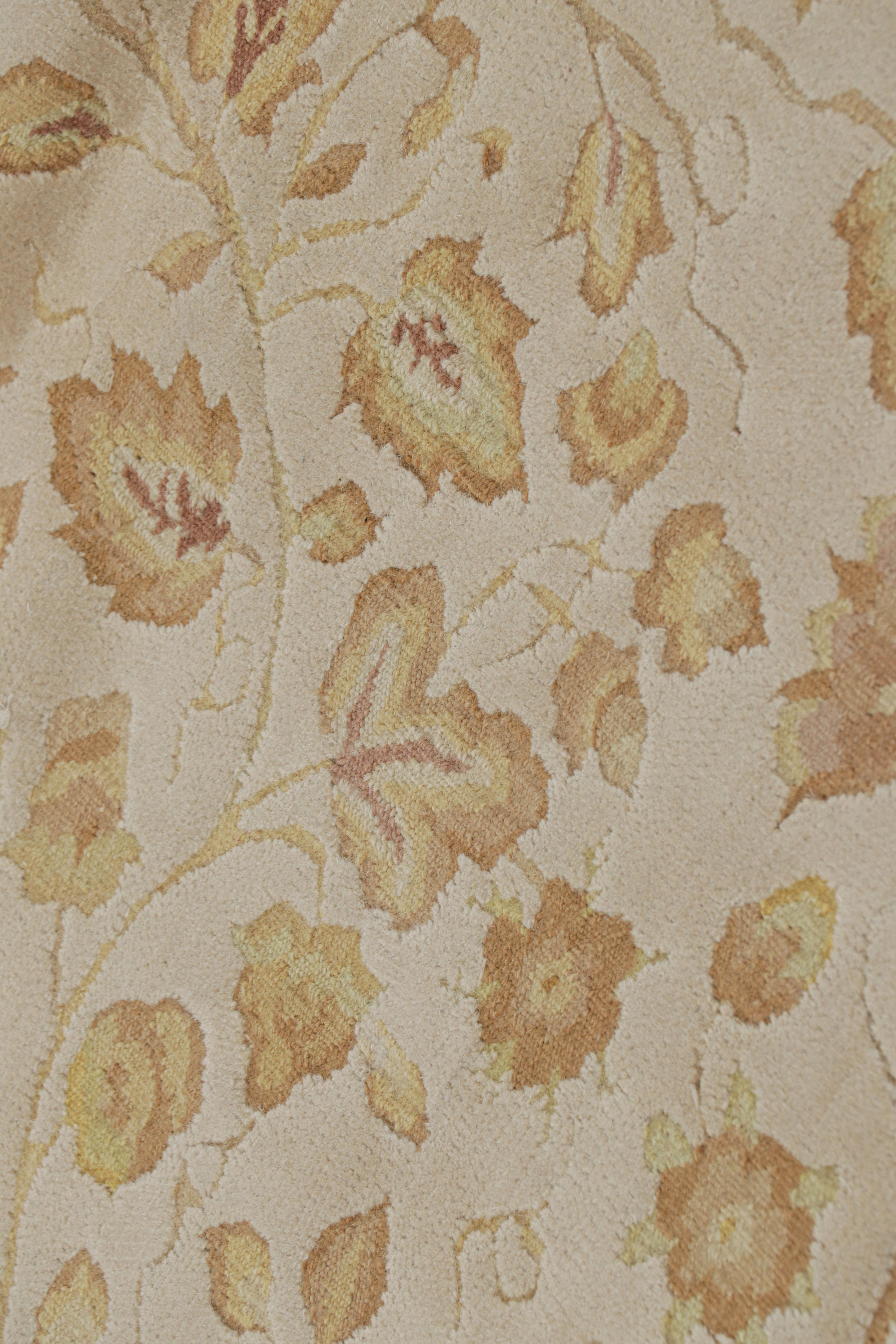 Chinese Rug & Kilim’s Tudor Style Rug in White with Beige-Brown Floral Patterns For Sale