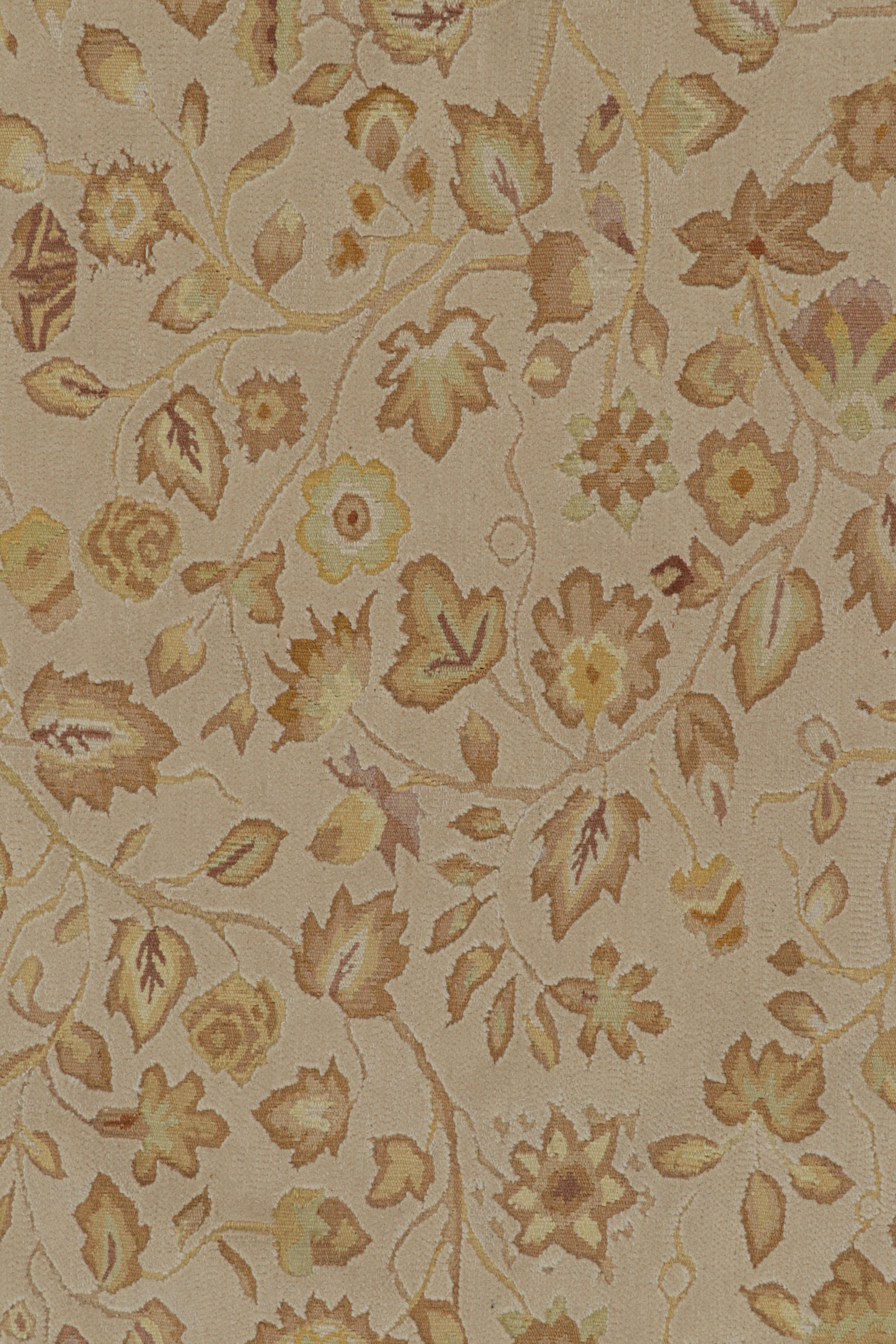 Chinese Rug & Kilim’s Tudor Style Rug in White with Beige-Brown Floral Patterns For Sale