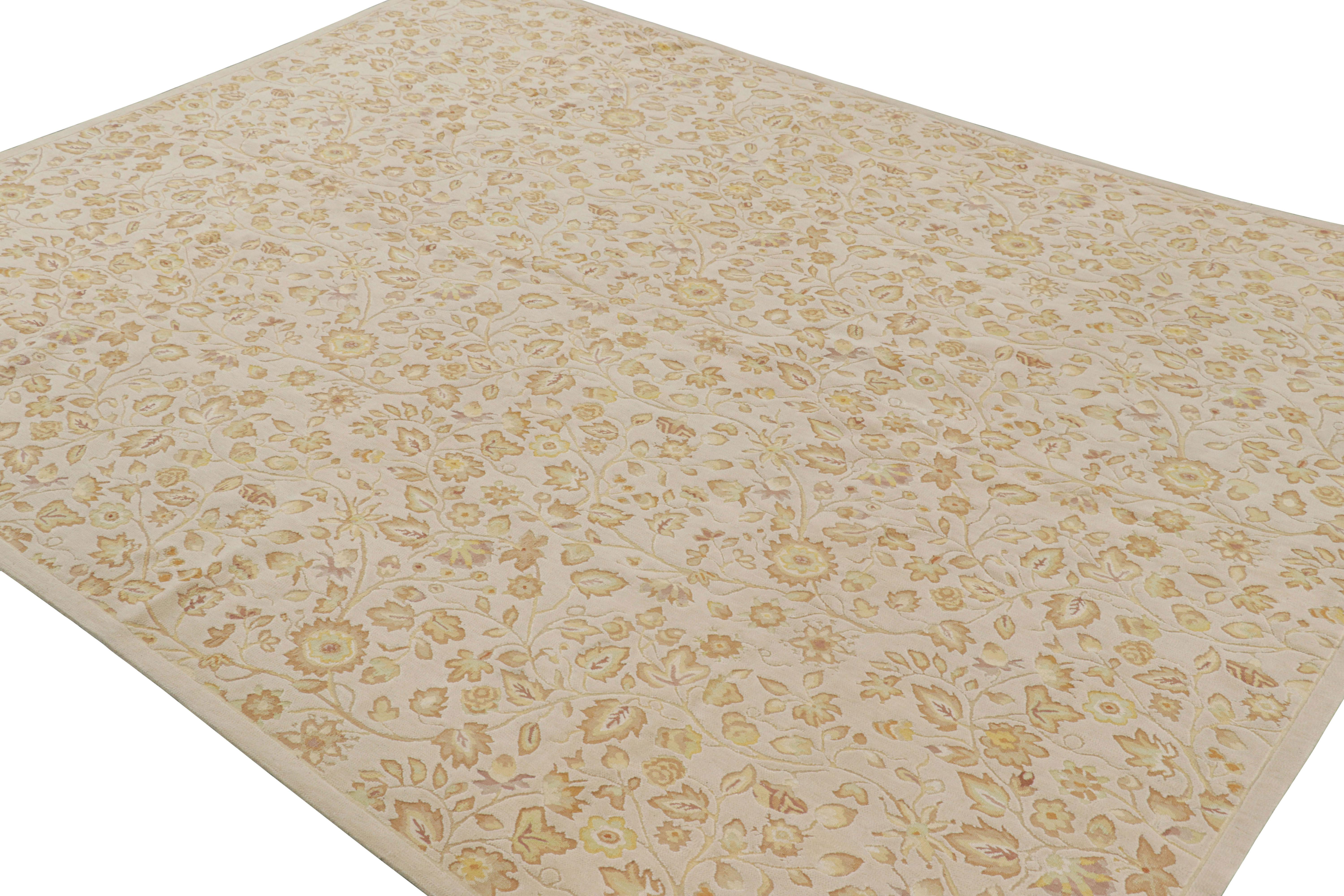 Hand-Woven Rug & Kilim’s Tudor Style Rug in White with Beige-Brown Floral Patterns For Sale