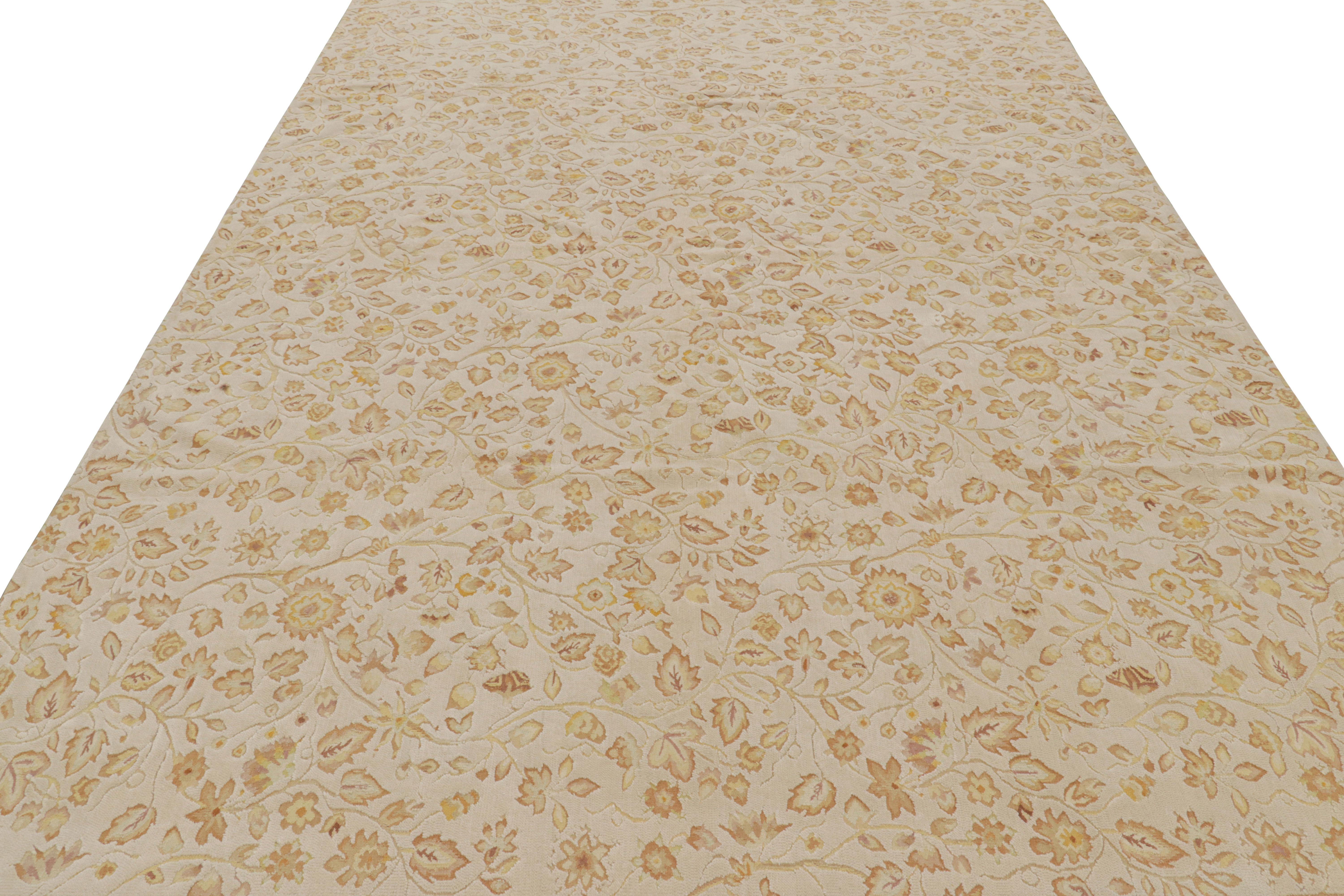 Hand-Woven Rug & Kilim’s Tudor Style Rug in White with Beige-Brown Floral Patterns For Sale