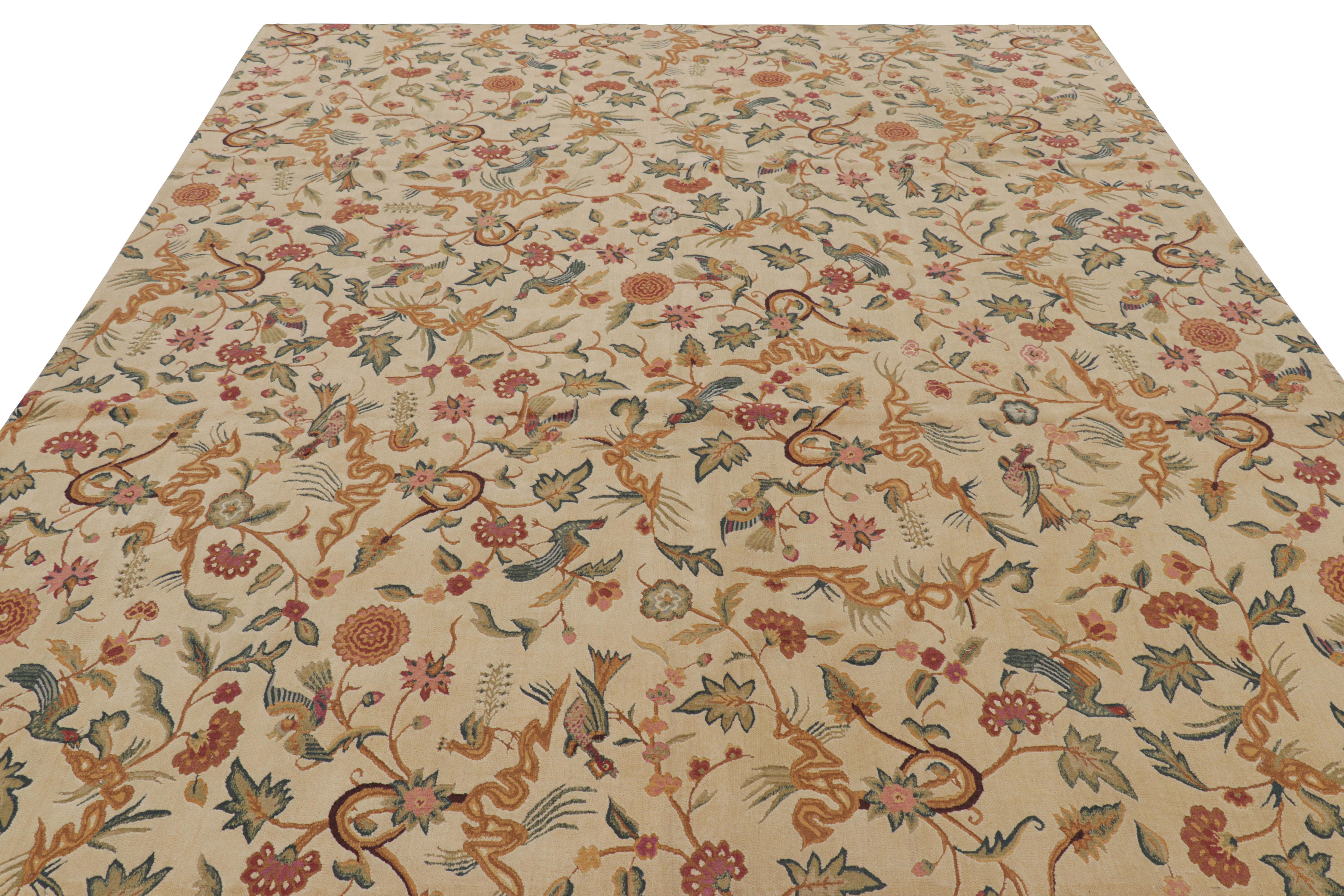 Hand-Woven Rug & Kilim’s Tudor Style Rug in White with Beige-Brown Floral Patterns For Sale