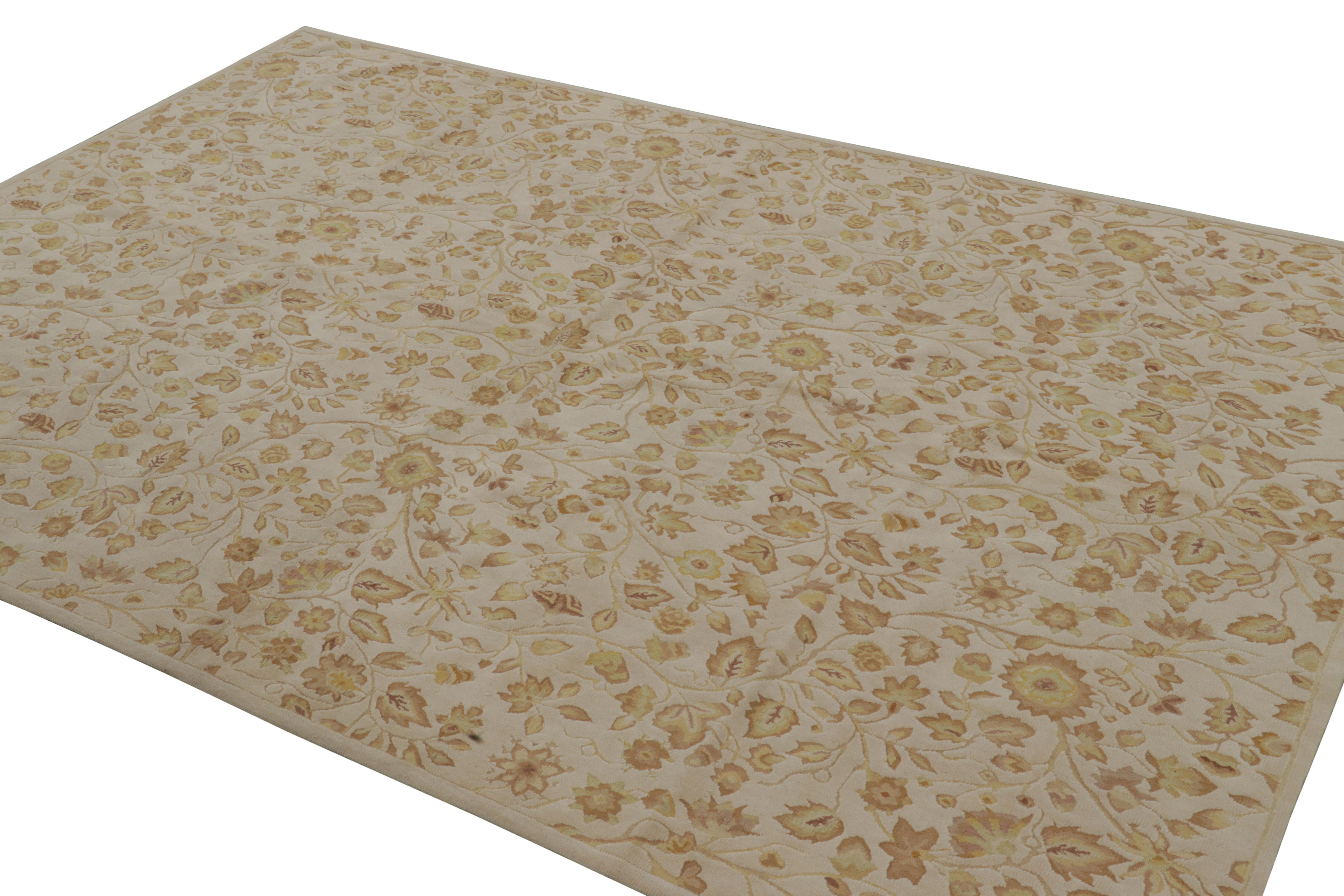Hand-Woven Rug & Kilim’s Tudor Style Rug in White with Beige-Brown Floral Patterns For Sale