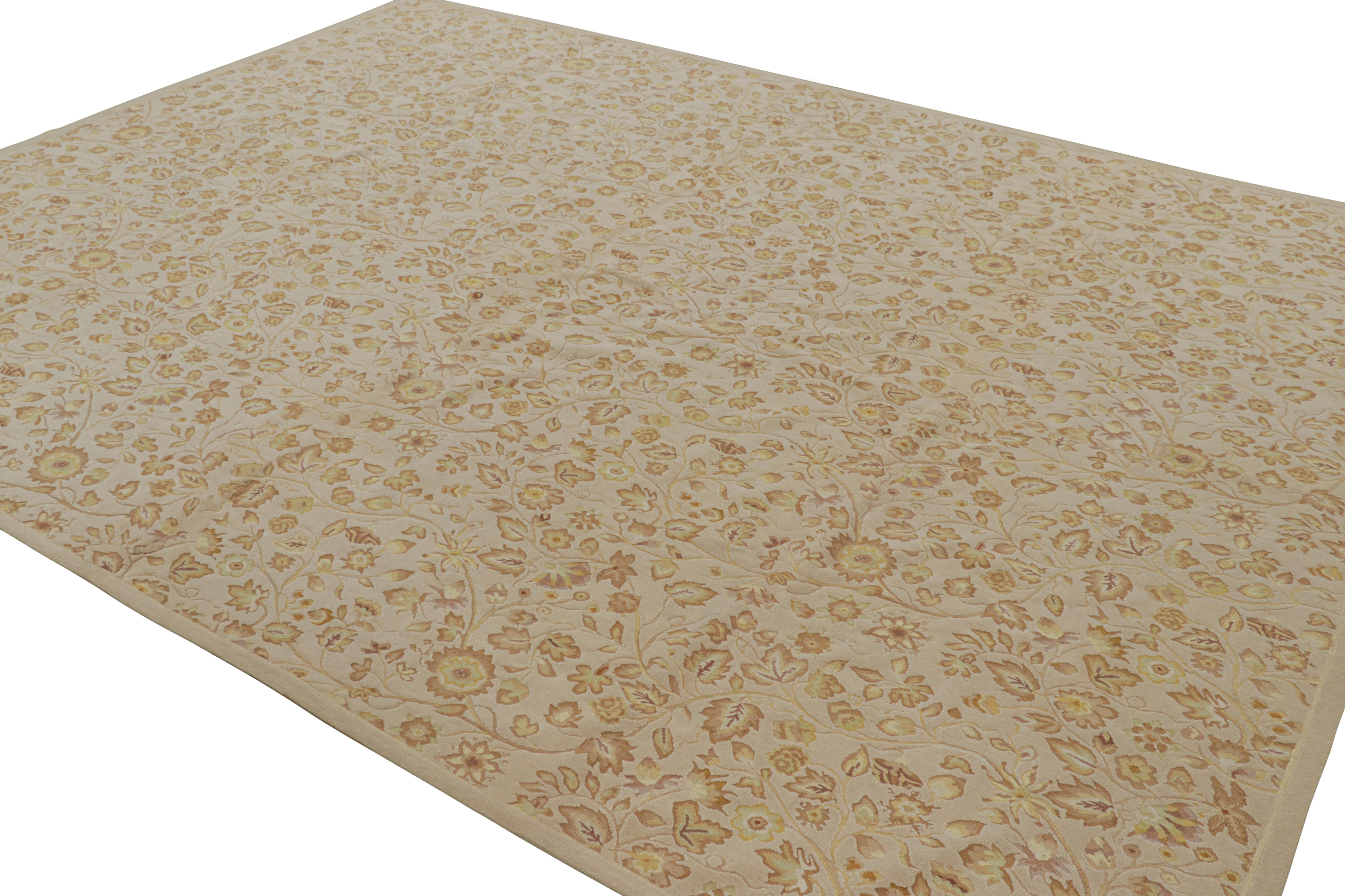 Hand-Woven Rug & Kilim’s Tudor Style Rug in White with Beige-Brown Floral Patterns For Sale