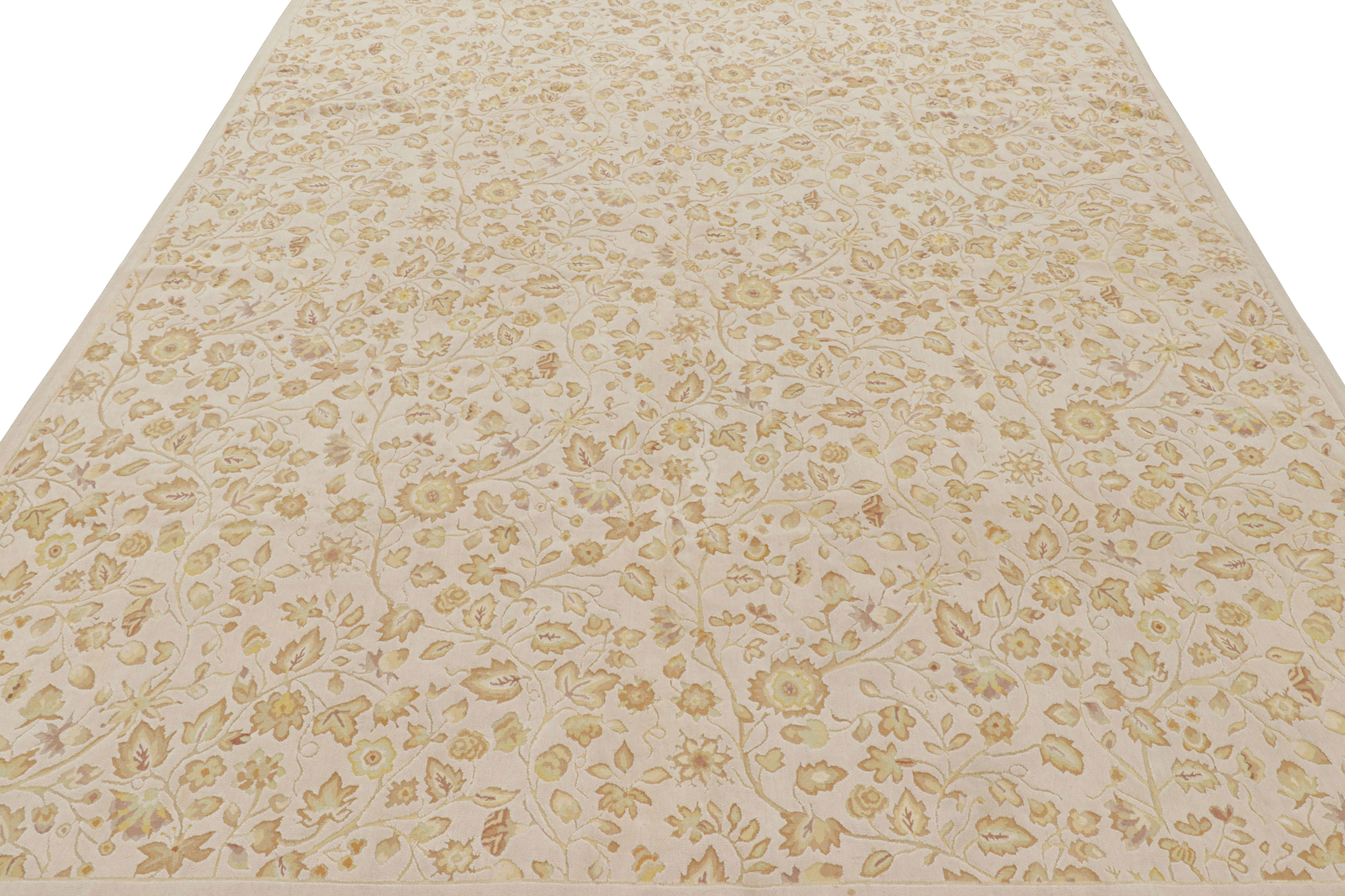 Rug & Kilim’s Tudor Style Rug in White with Beige-Brown Floral Patterns In New Condition For Sale In Long Island City, NY