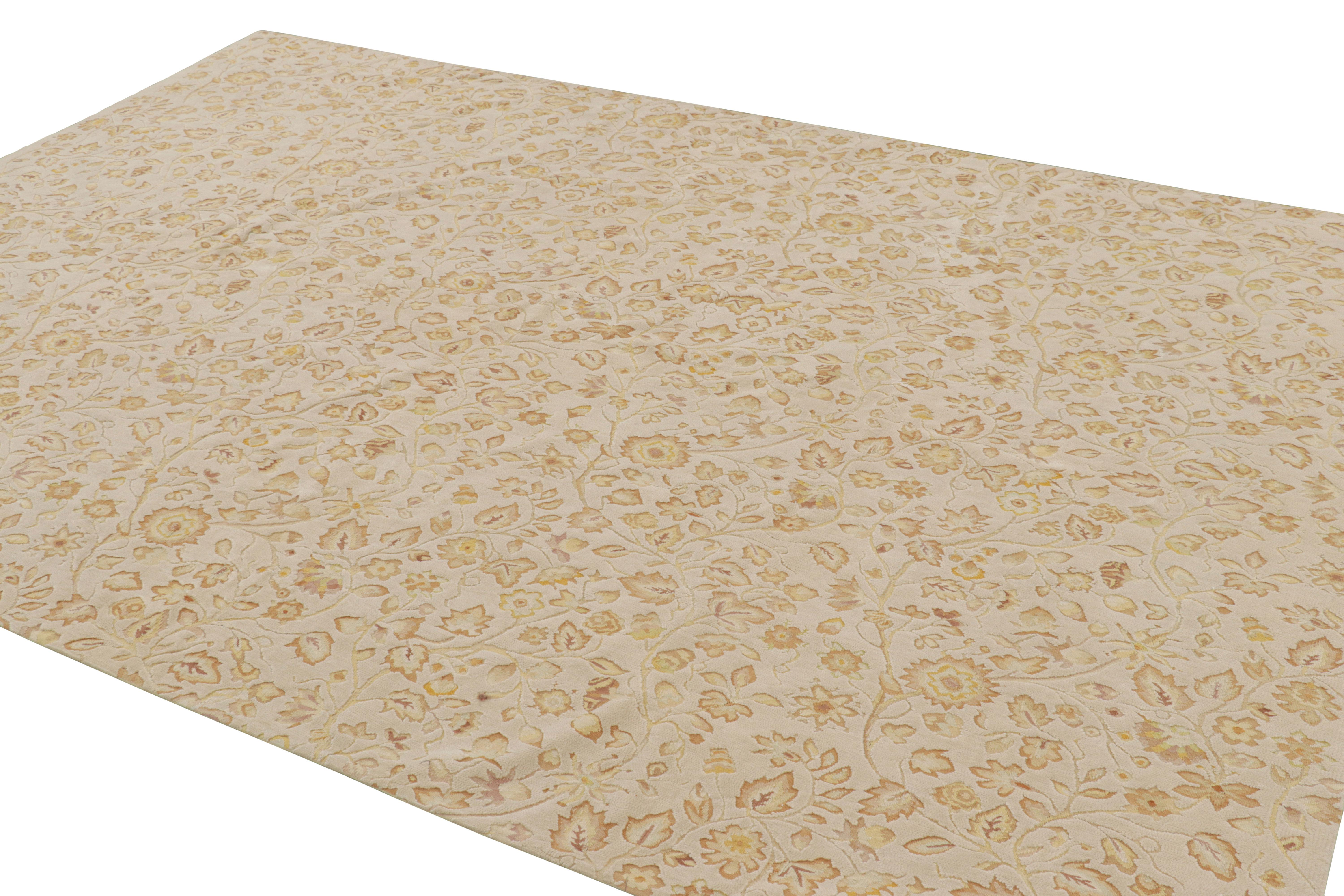 Rug & Kilim’s Tudor Style Rug in White with Beige-Brown Floral Patterns In New Condition For Sale In Long Island City, NY