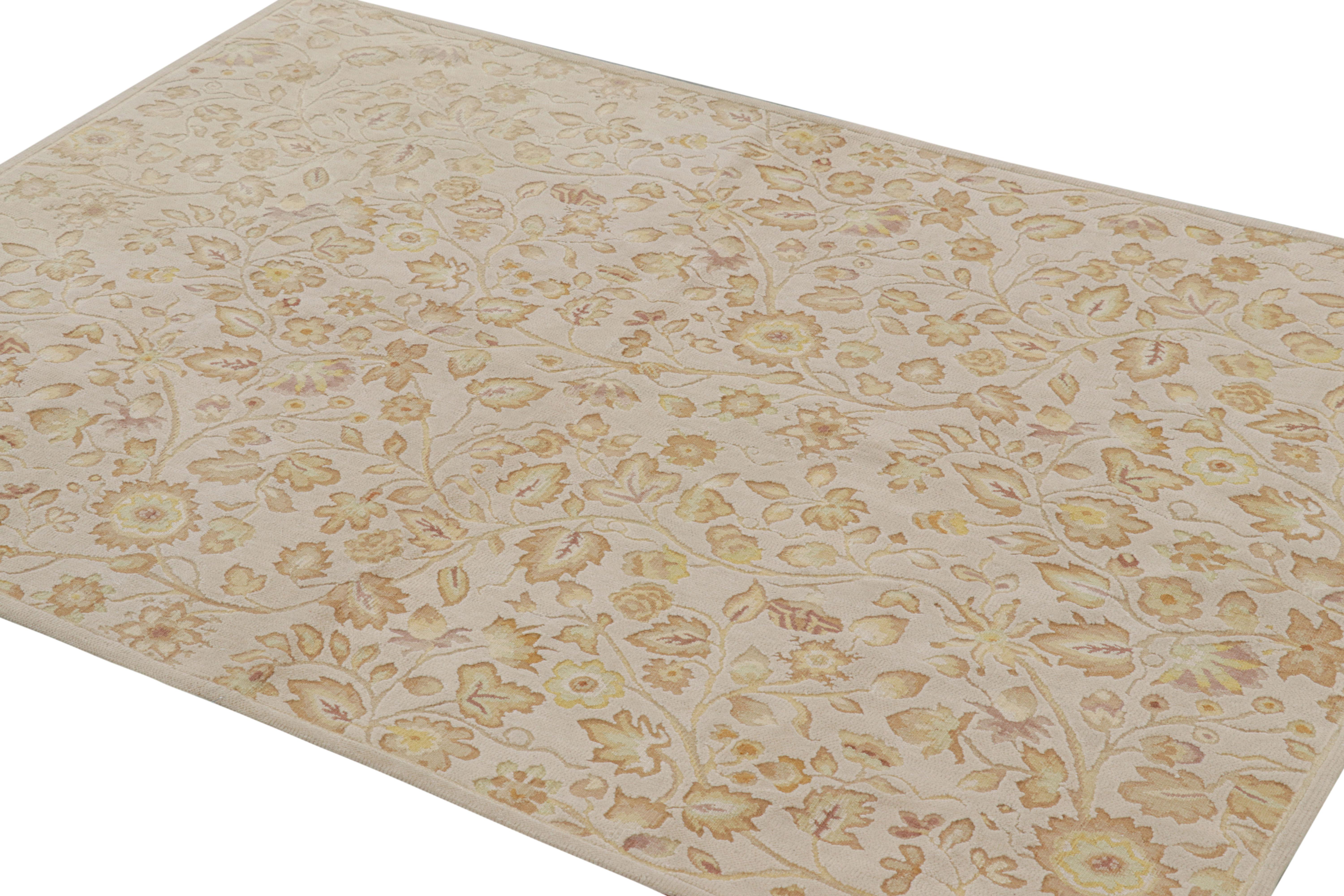 Rug & Kilim’s Tudor Style Rug in White with Beige-Brown Floral Patterns In New Condition For Sale In Long Island City, NY