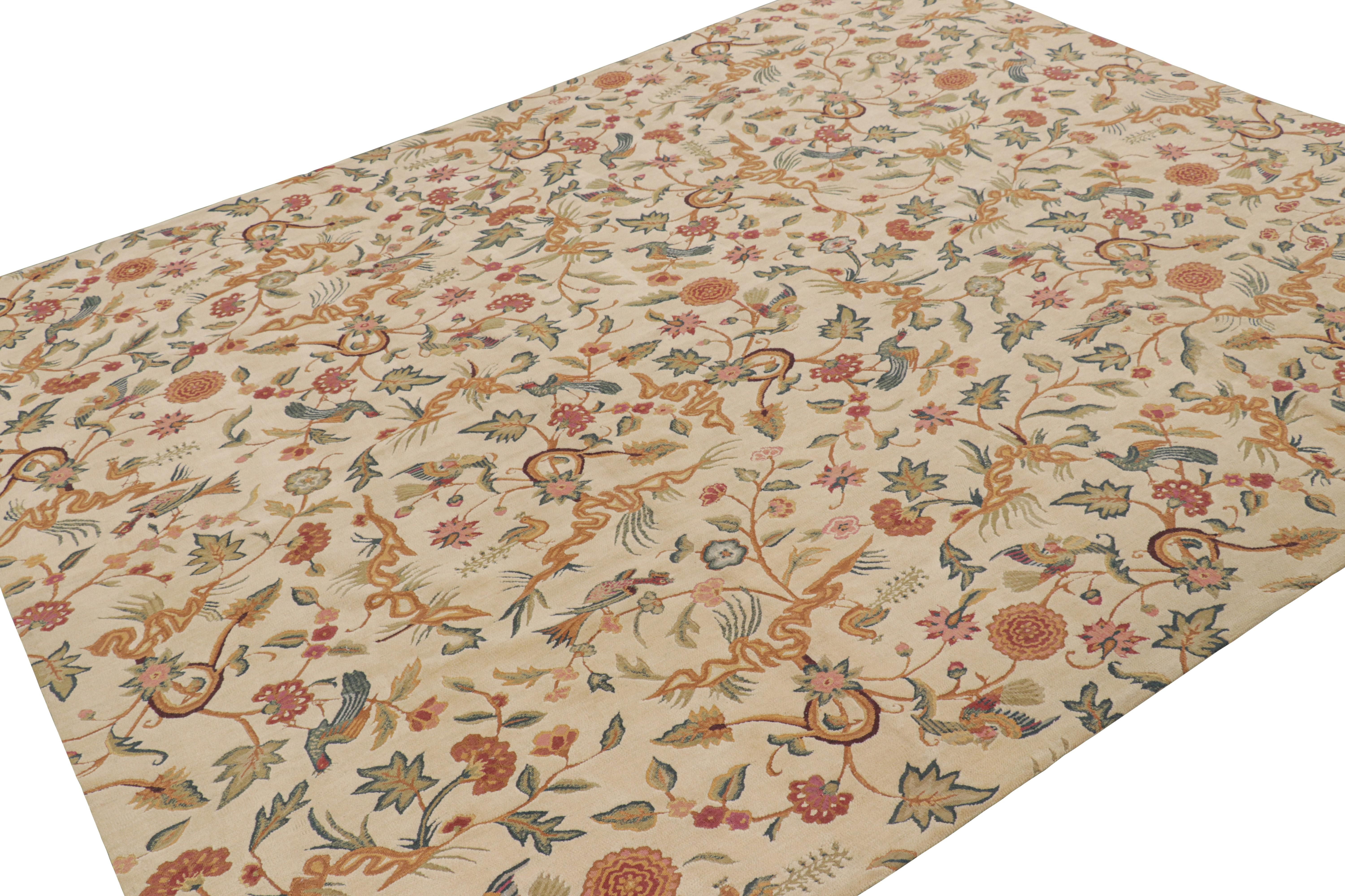 Rug & Kilim’s Tudor Style Rug in White with Beige-Brown Floral Patterns In New Condition For Sale In Long Island City, NY