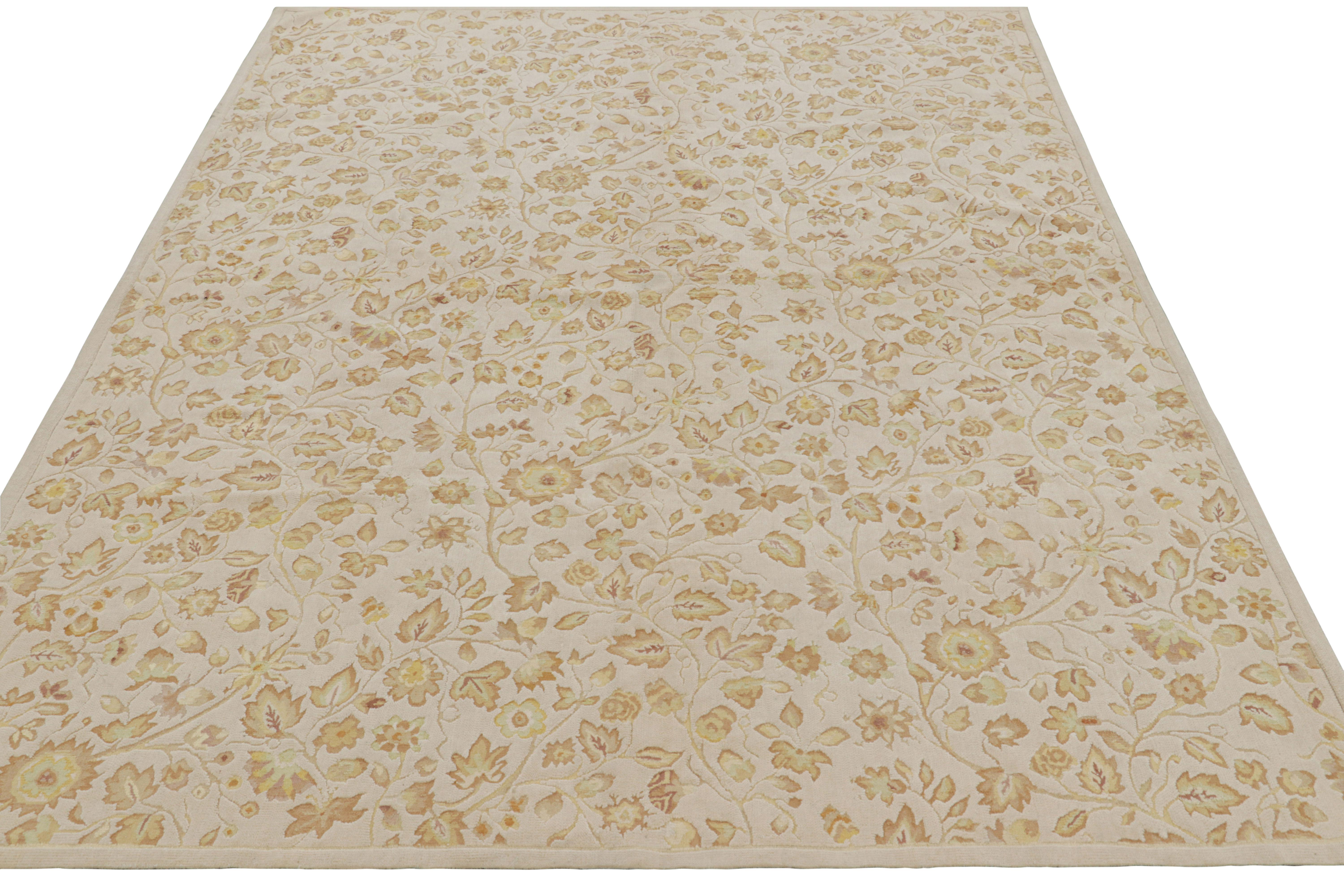 Rug & Kilim’s Tudor Style Rug in White with Beige-Brown Floral Patterns In New Condition For Sale In Long Island City, NY