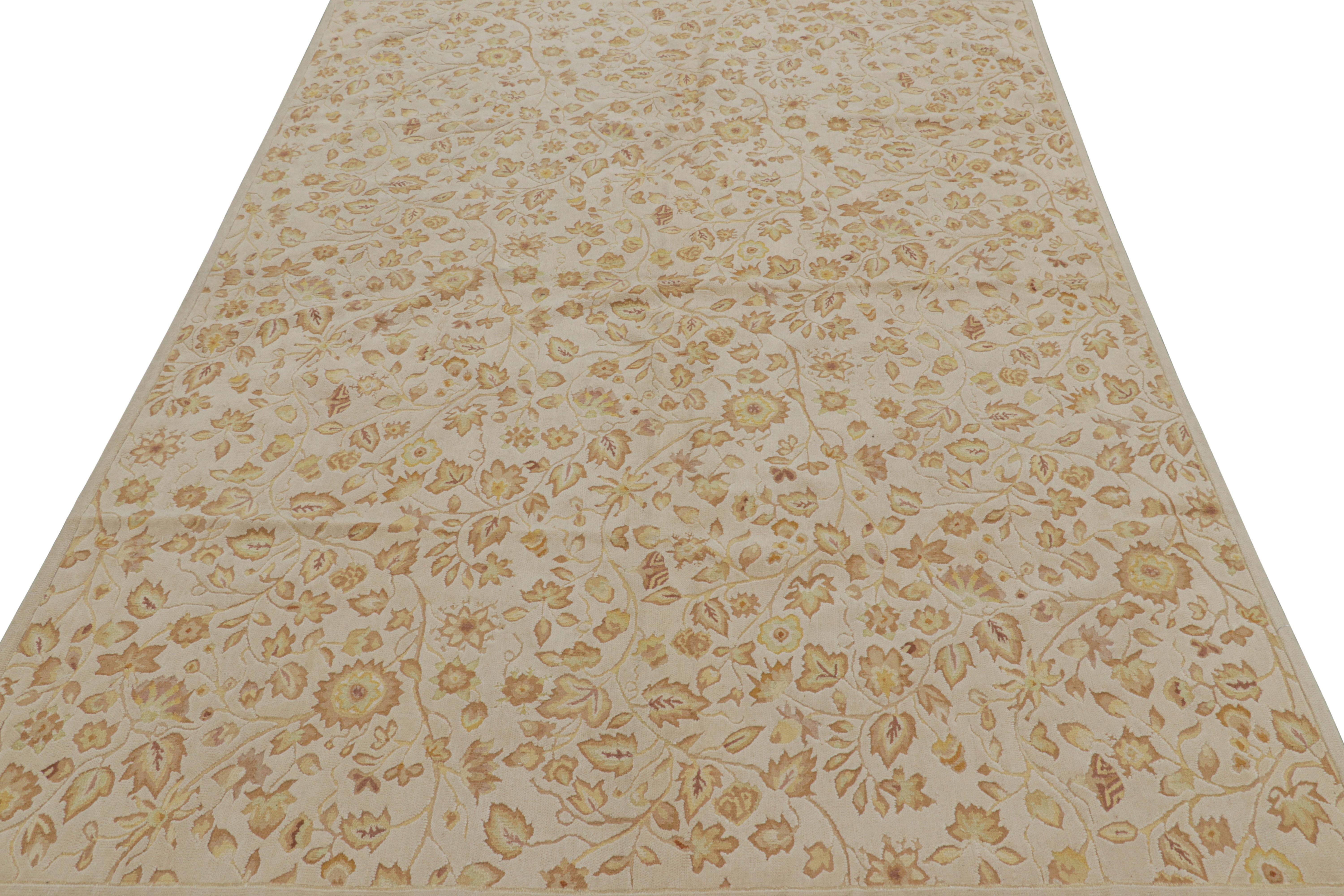Rug & Kilim’s Tudor Style Rug in White with Beige-Brown Floral Patterns In New Condition For Sale In Long Island City, NY