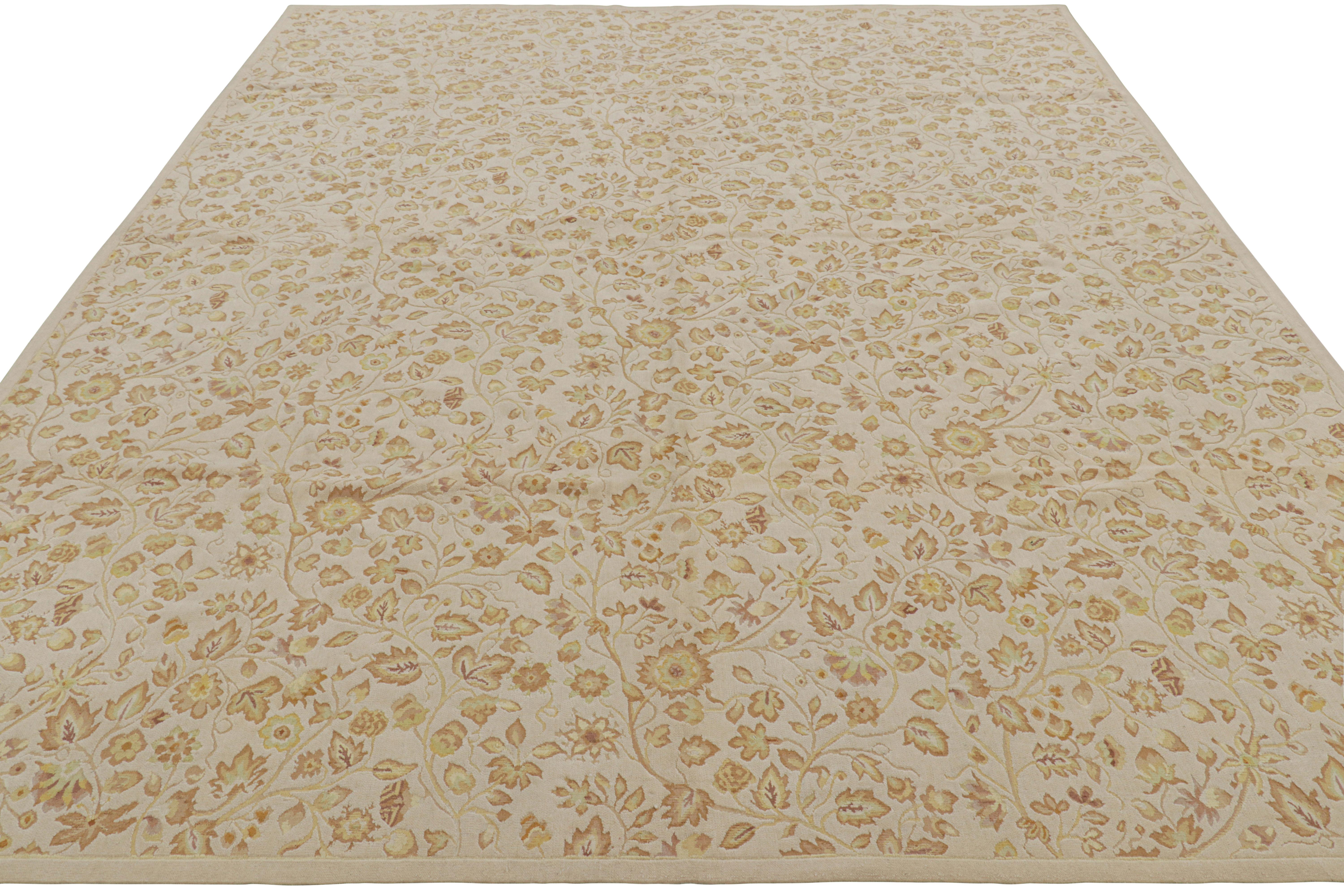Rug & Kilim’s Tudor Style Rug in White with Beige-Brown Floral Patterns In New Condition For Sale In Long Island City, NY