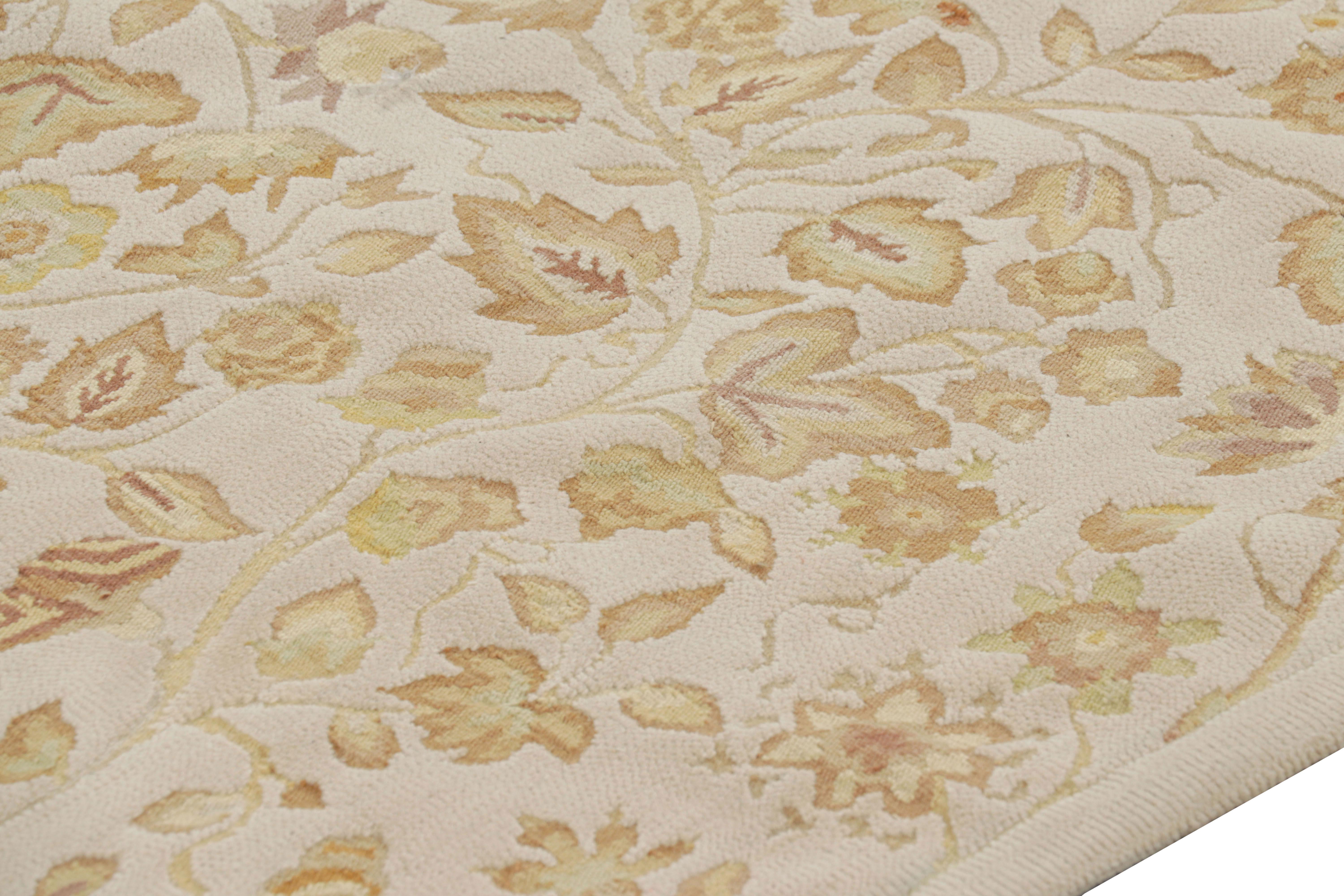 Contemporary Rug & Kilim’s Tudor Style Rug in White with Beige-Brown Floral Patterns For Sale