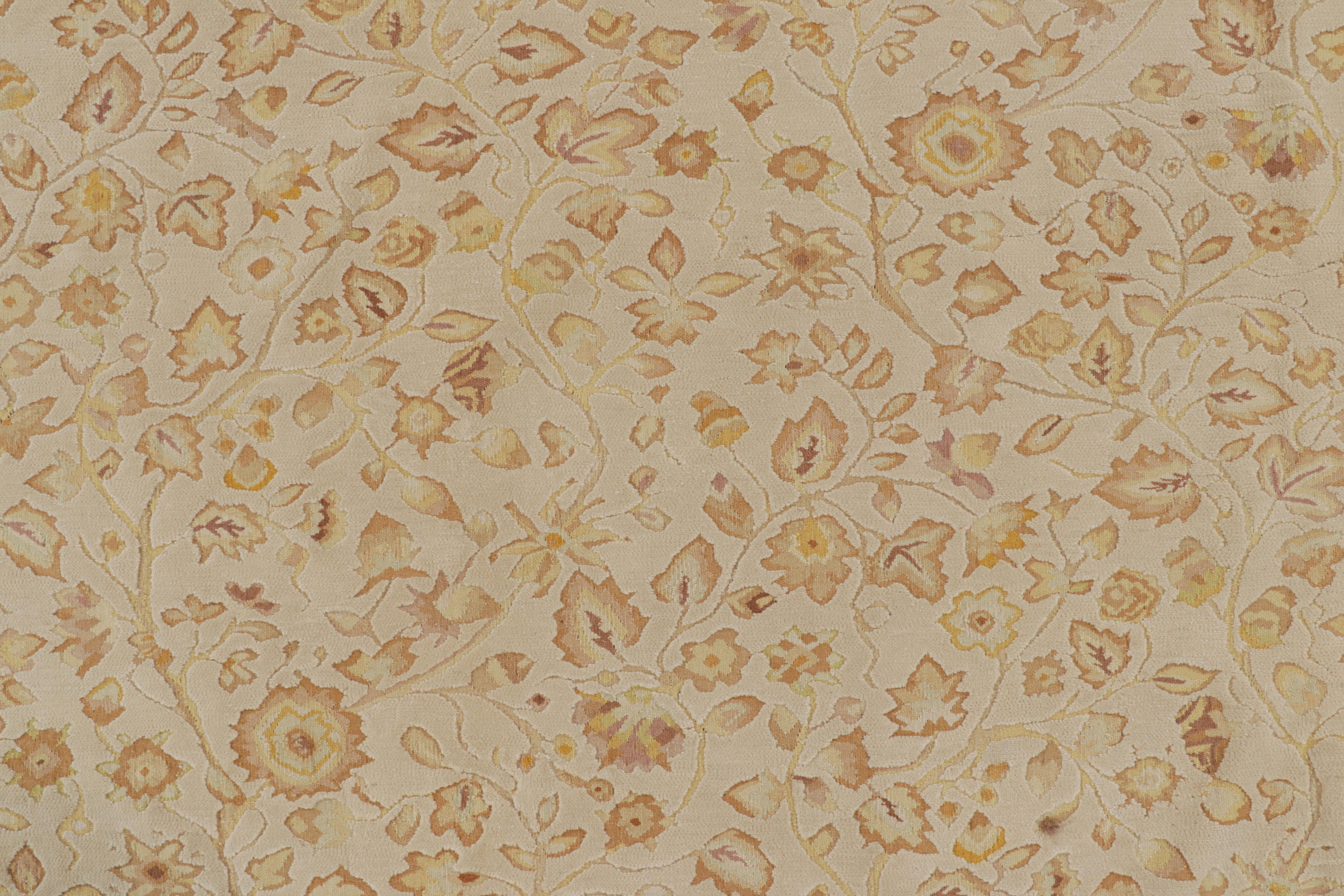 Contemporary Rug & Kilim’s Tudor Style Rug in White with Beige-Brown Floral Patterns For Sale