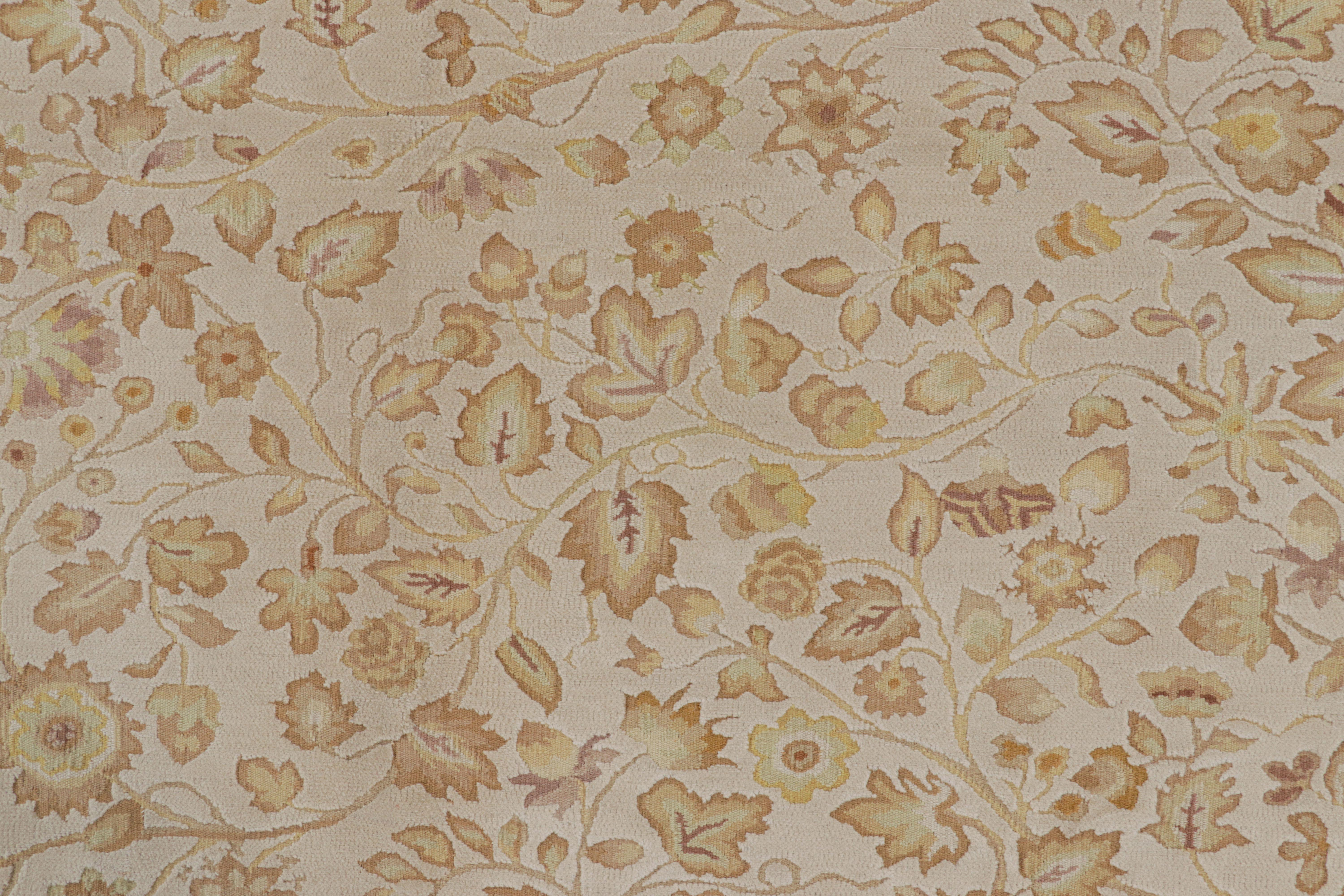 Contemporary Rug & Kilim’s Tudor Style Rug in White with Beige-Brown Floral Patterns For Sale