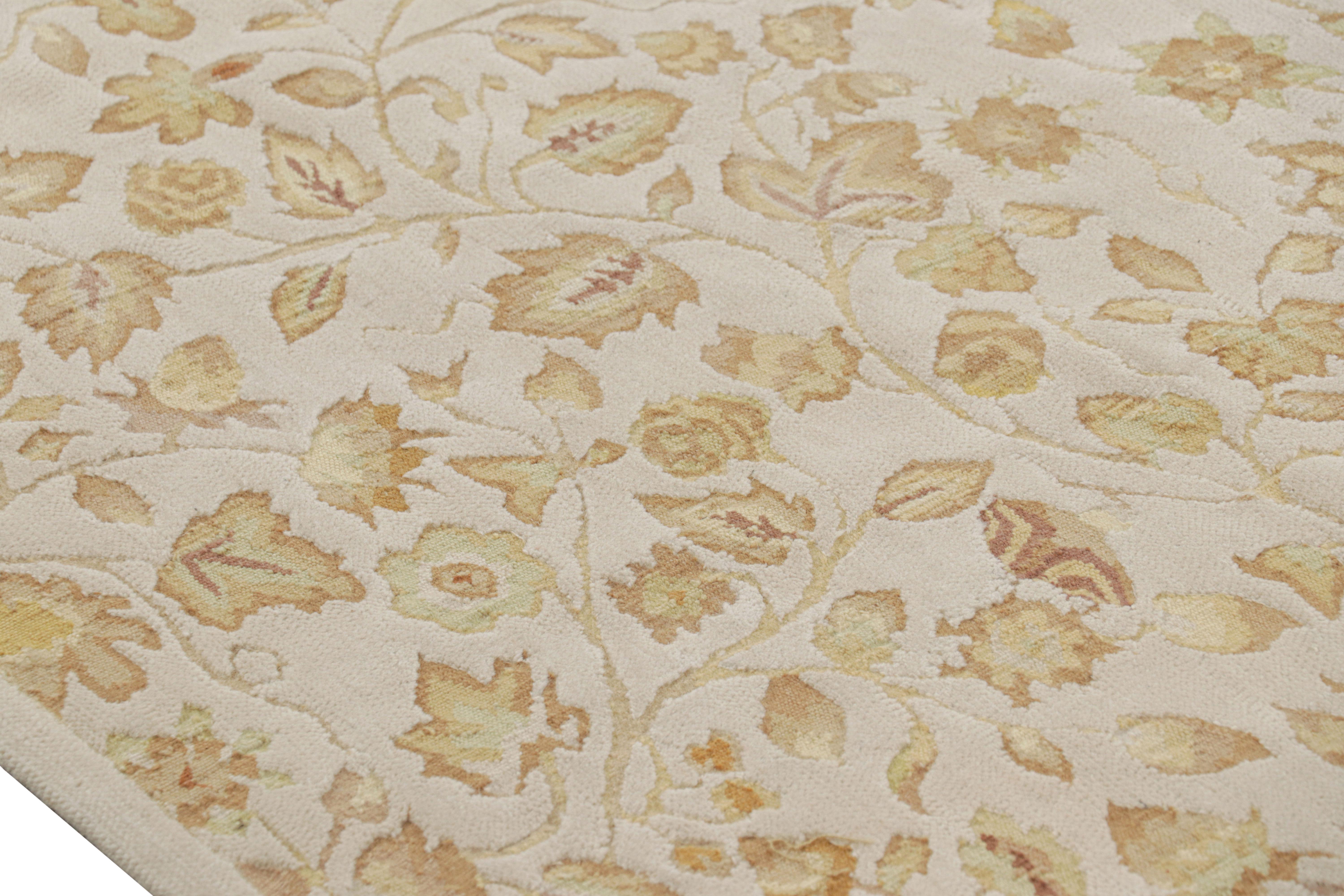 Contemporary Rug & Kilim’s Tudor Style Rug in White with Beige-Brown Floral Patterns For Sale