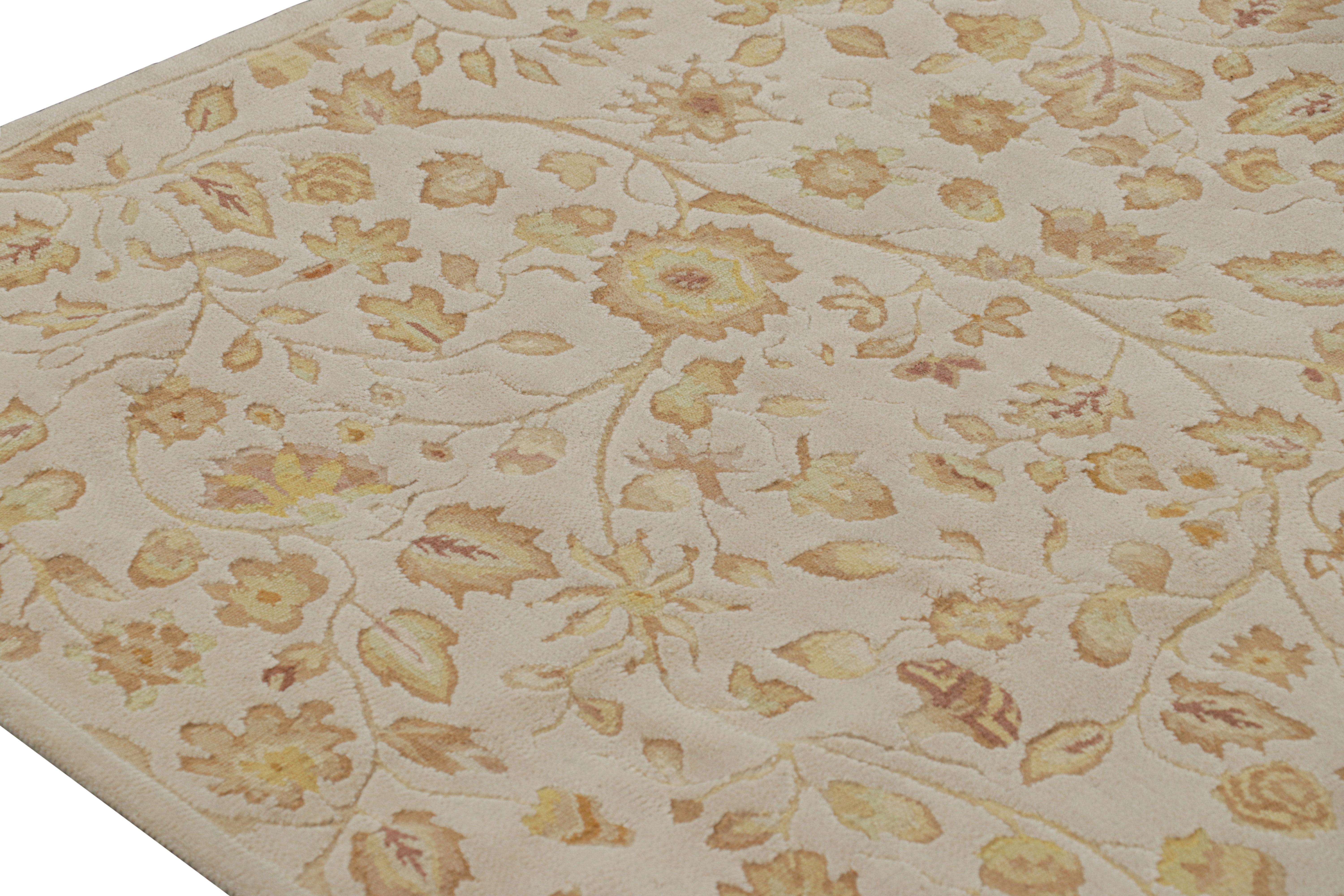 Contemporary Rug & Kilim’s Tudor Style Rug in White with Beige-Brown Floral Patterns For Sale