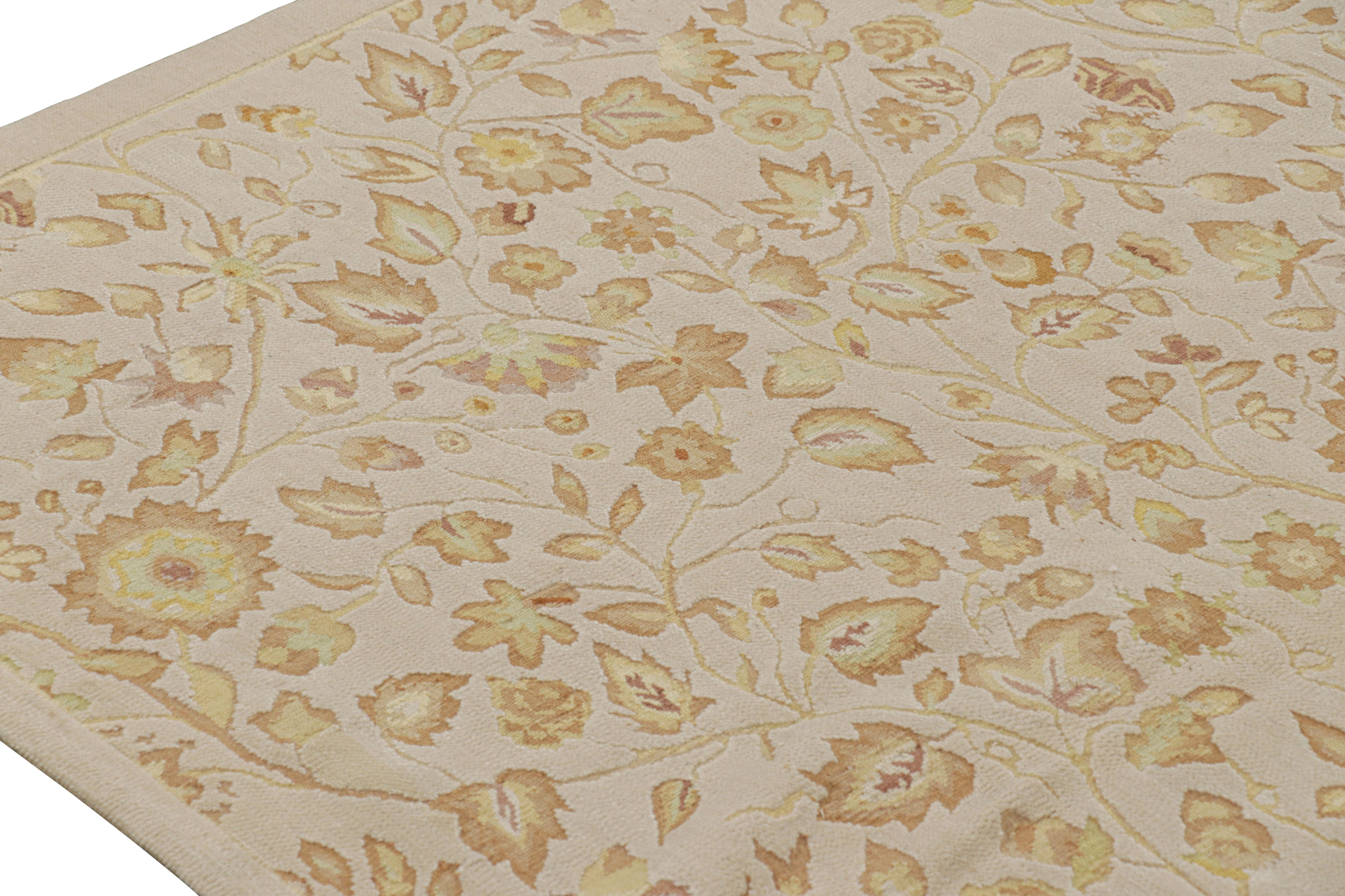 Contemporary Rug & Kilim’s Tudor Style Rug in White with Beige-Brown Floral Patterns For Sale