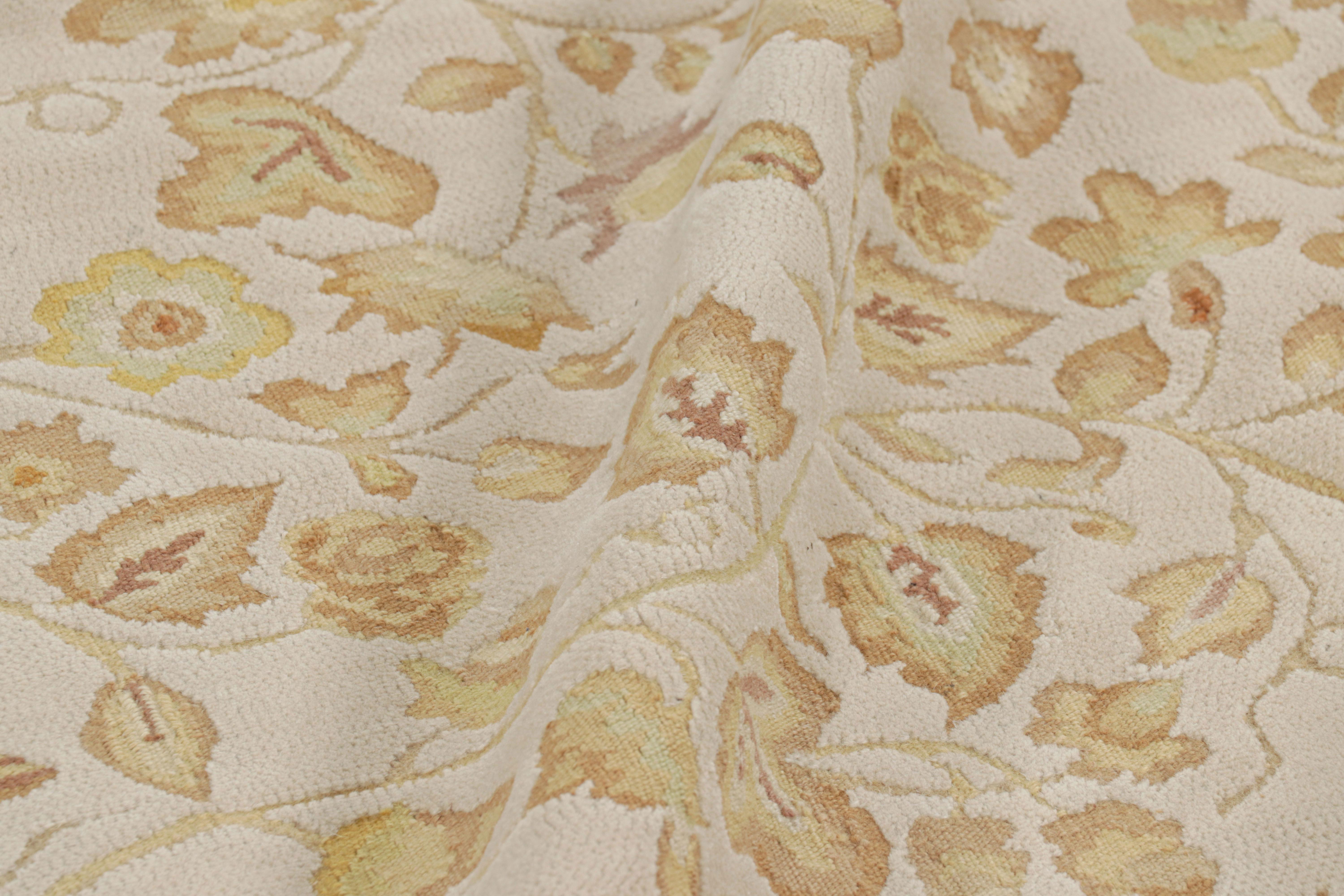 Wool Rug & Kilim’s Tudor Style Rug in White with Beige-Brown Floral Patterns For Sale