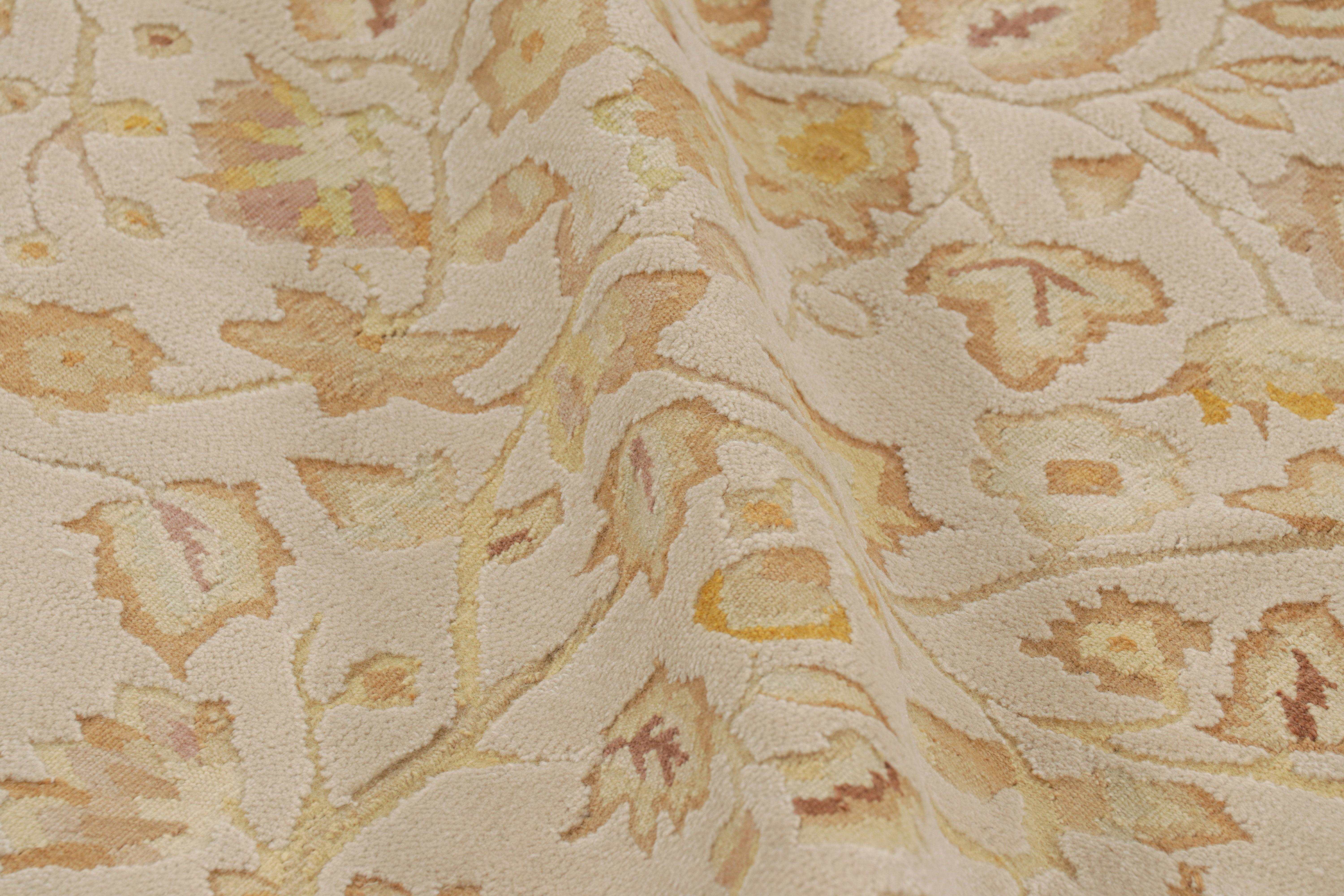 Wool Rug & Kilim’s Tudor Style Rug in White with Beige-Brown Floral Patterns For Sale