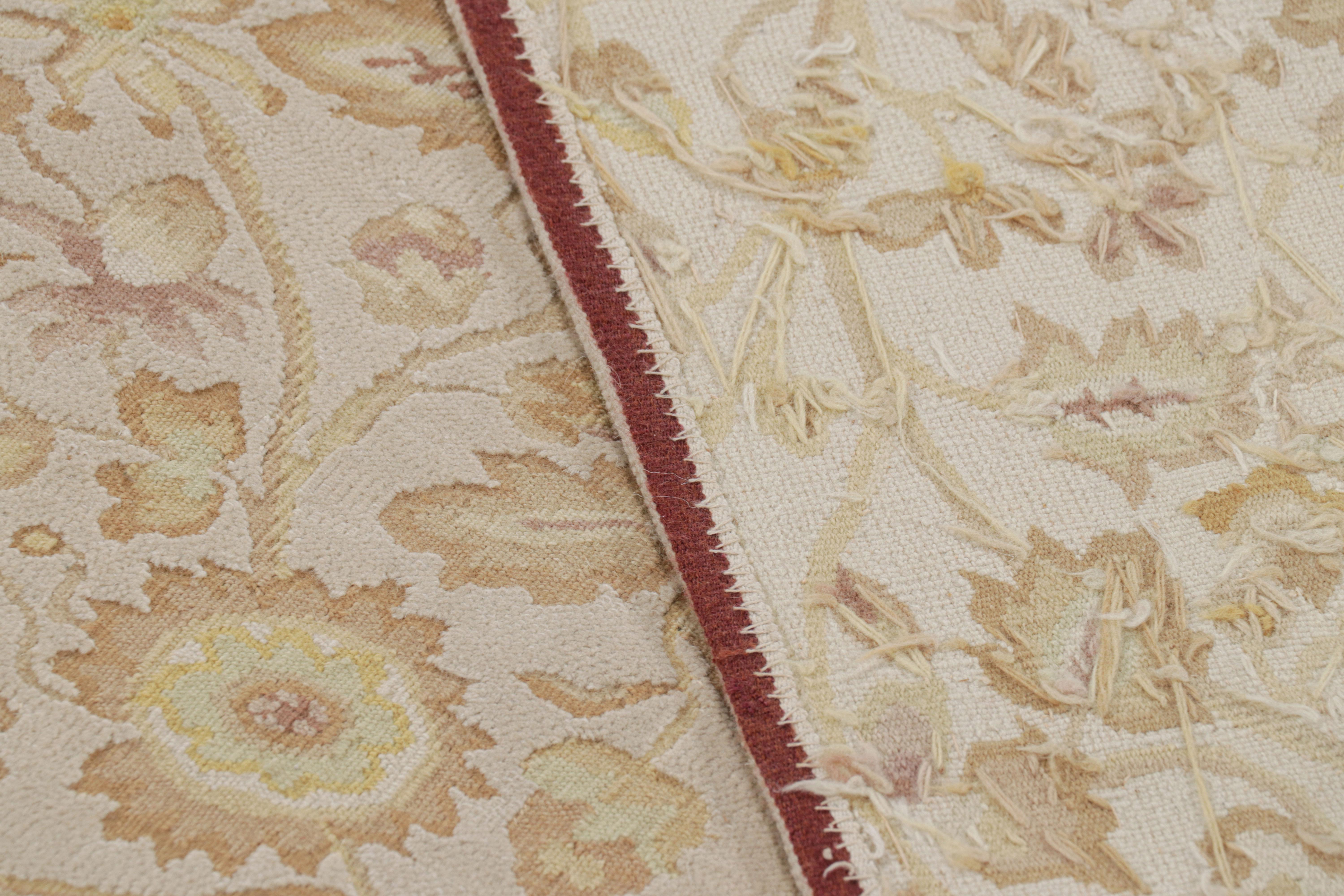 Wool Rug & Kilim’s Tudor Style Rug in White with Beige-Brown Floral Patterns For Sale