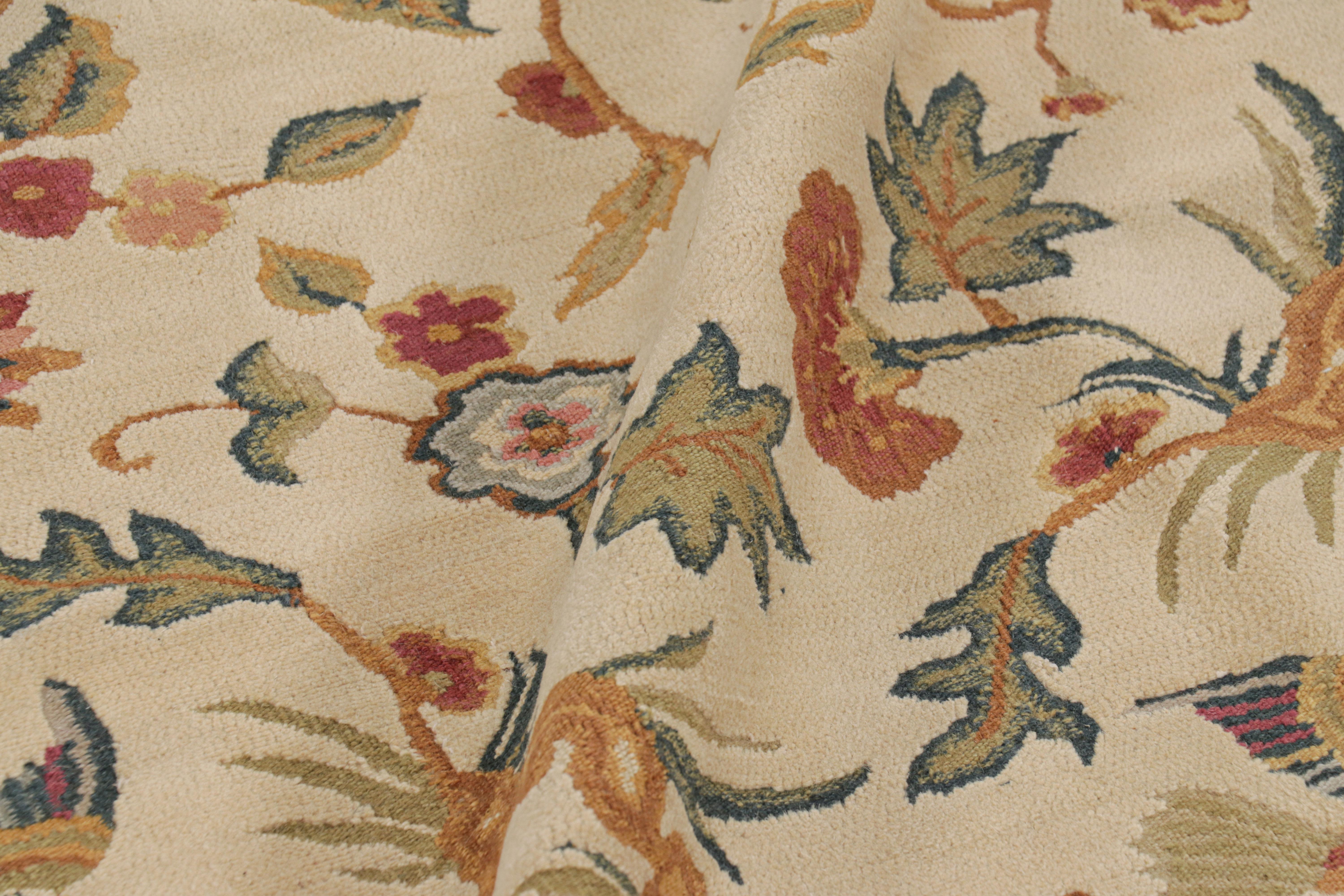 Wool Rug & Kilim’s Tudor Style Rug in White with Beige-Brown Floral Patterns For Sale