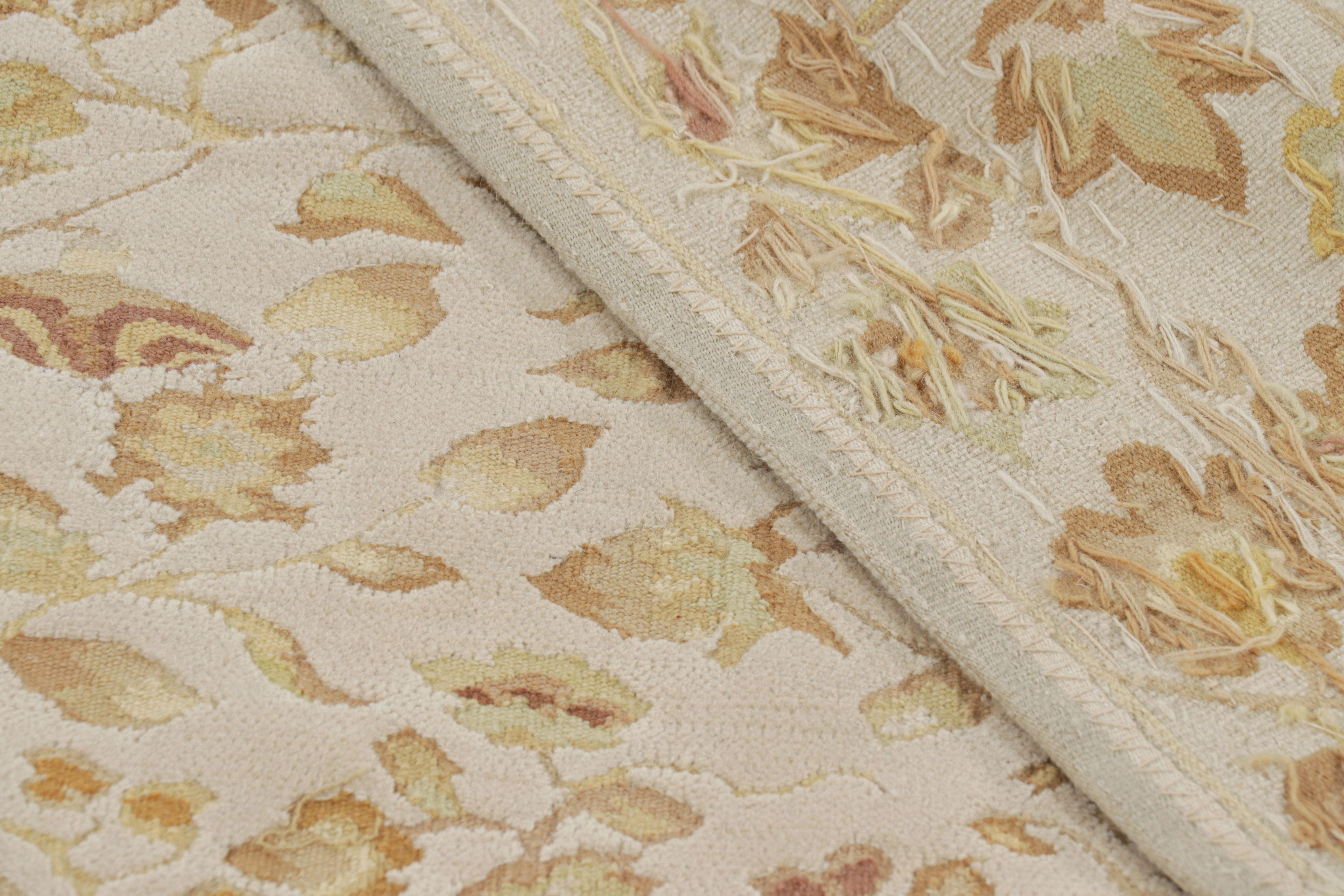 Wool Rug & Kilim’s Tudor Style Rug in White with Beige-Brown Floral Patterns For Sale