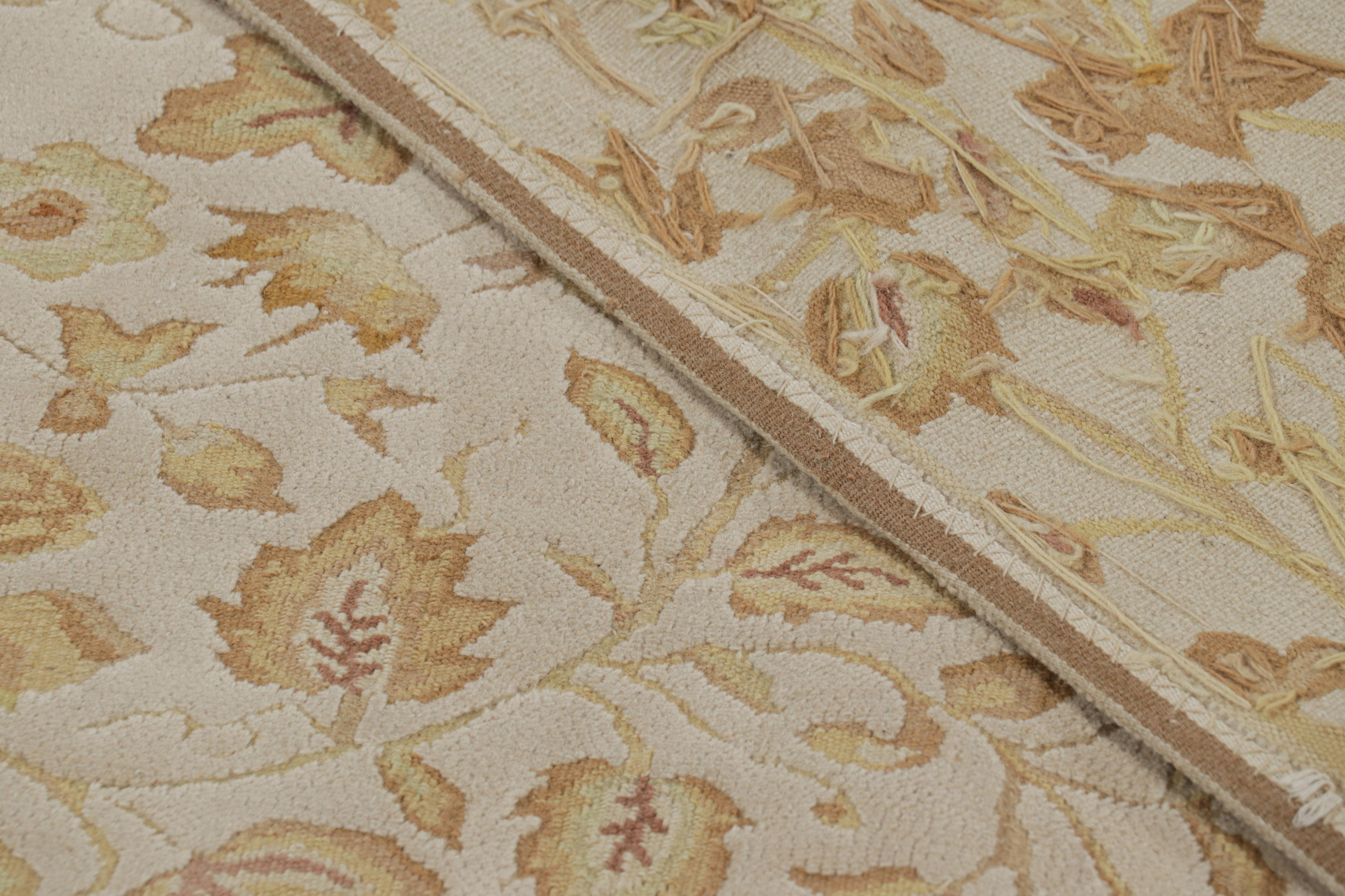 Wool Rug & Kilim’s Tudor Style Rug in White with Beige-Brown Floral Patterns For Sale