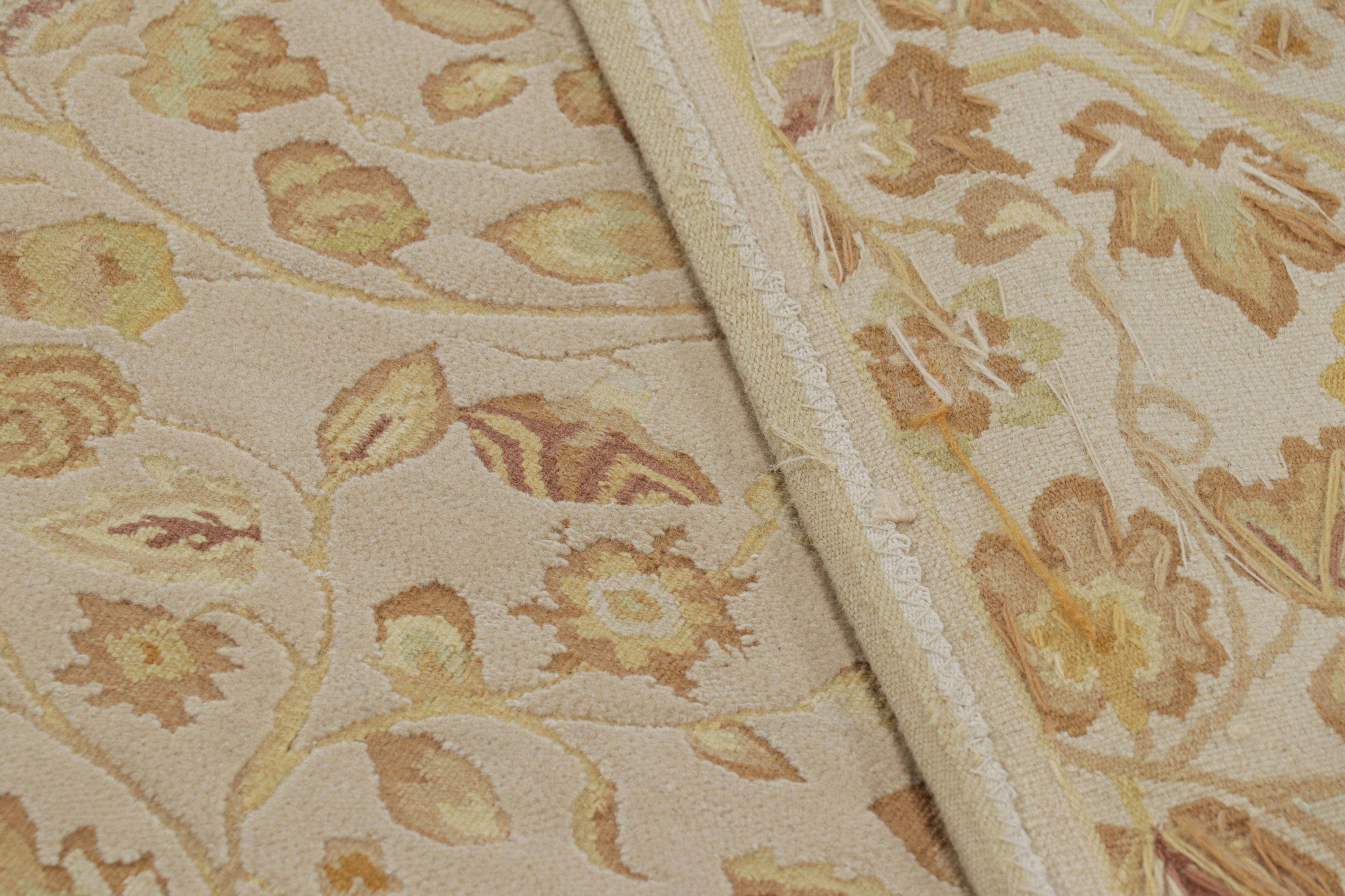 Wool Rug & Kilim’s Tudor Style Rug in White with Beige-Brown Floral Patterns For Sale