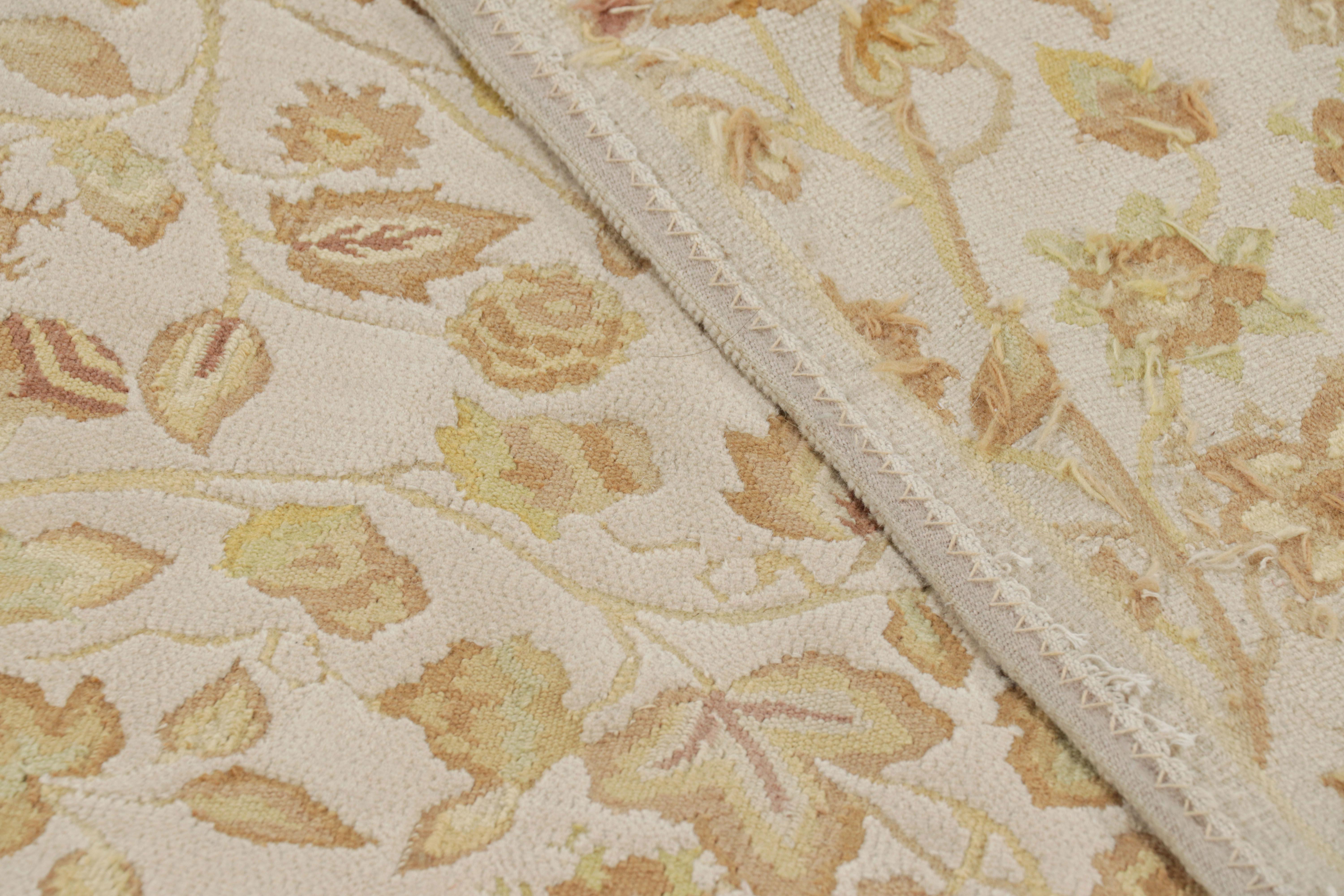 Rug & Kilim’s Tudor Style Rug in White with Beige-Brown Floral Patterns For Sale 1