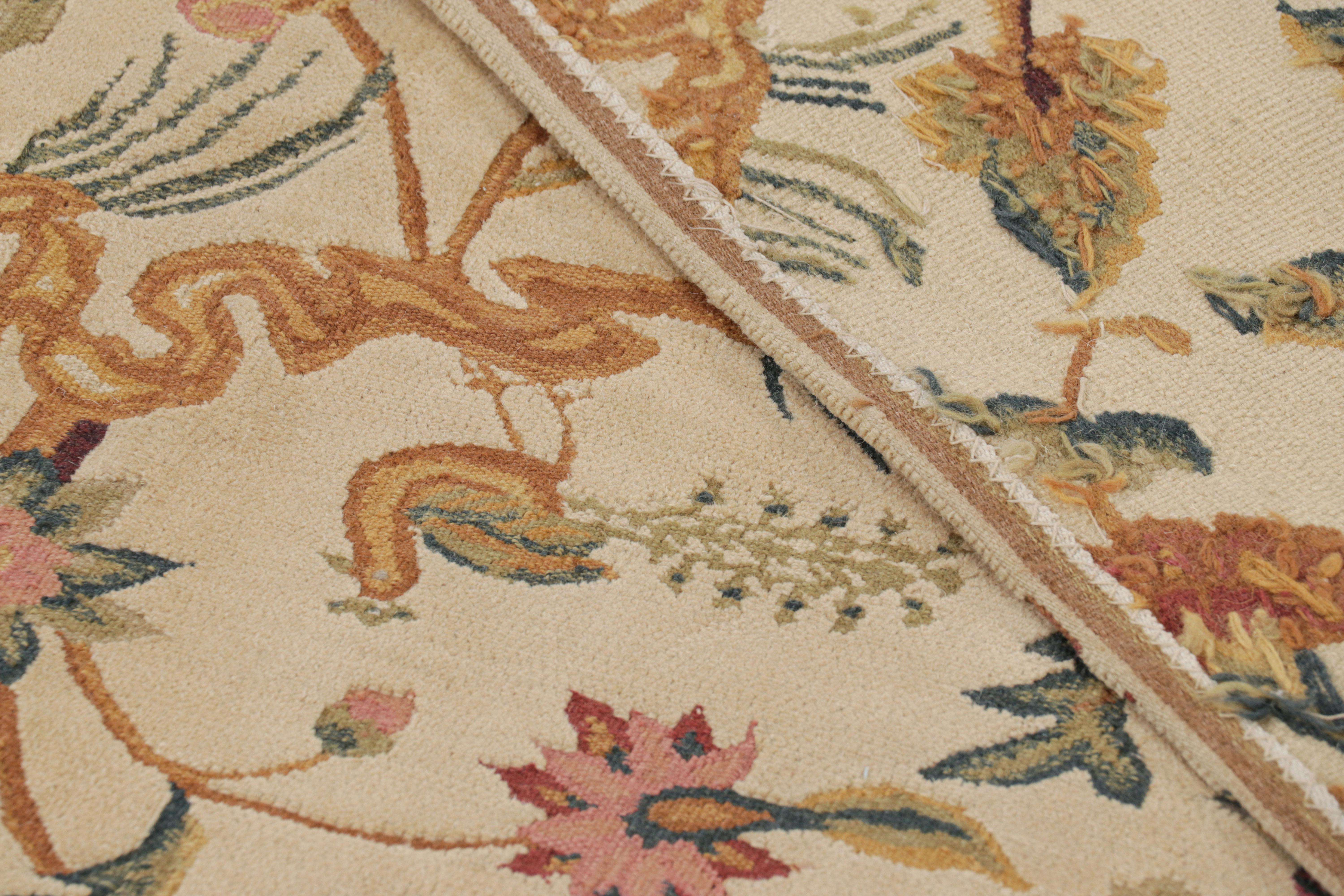Rug & Kilim’s Tudor Style Rug in White with Beige-Brown Floral Patterns For Sale 1