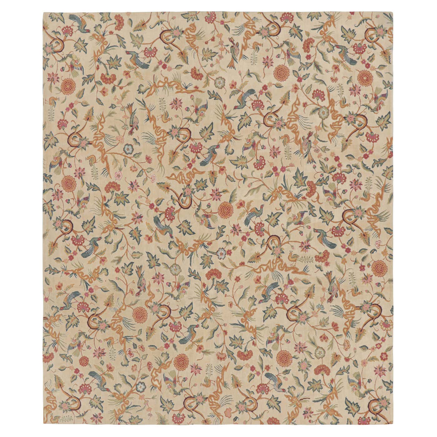Rug and Kilim’s Tudor Style Rug in White with Beige-Brown Floral ...