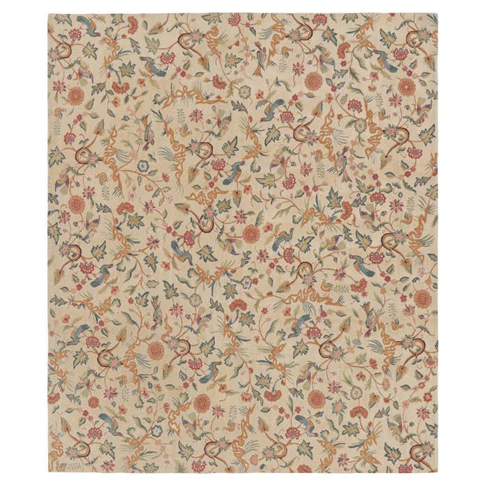 Rug and Kilim’s Tudor Style Rug in White with Beige-Brown Floral ...