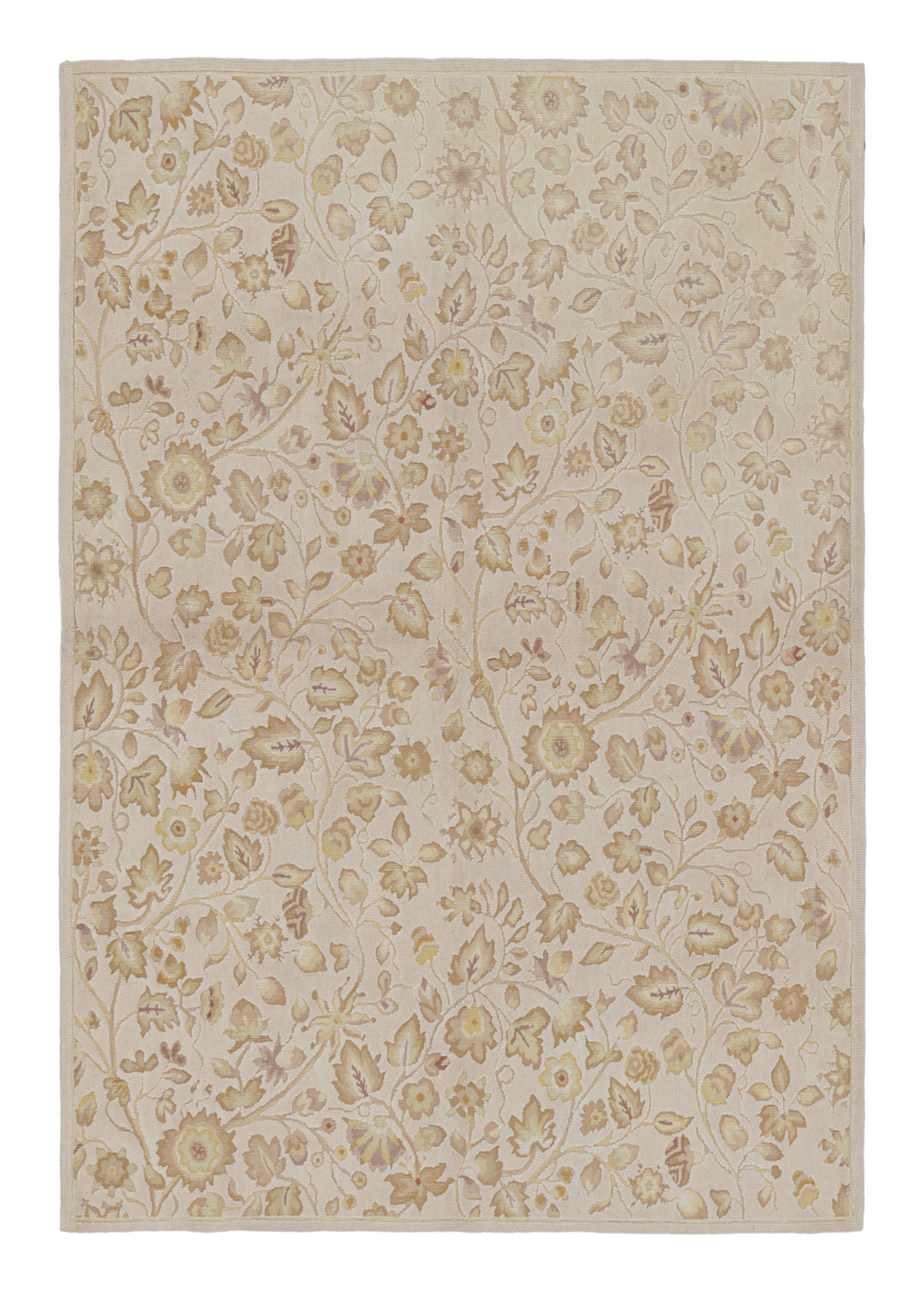 Rug & Kilim’s Tudor Style Rug in White with Beige-Brown Floral Patterns