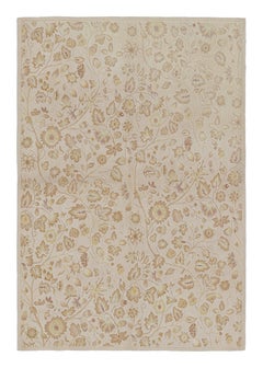 Rug & Kilim’s Tudor Style Rug in White with Beige-Brown Floral Patterns