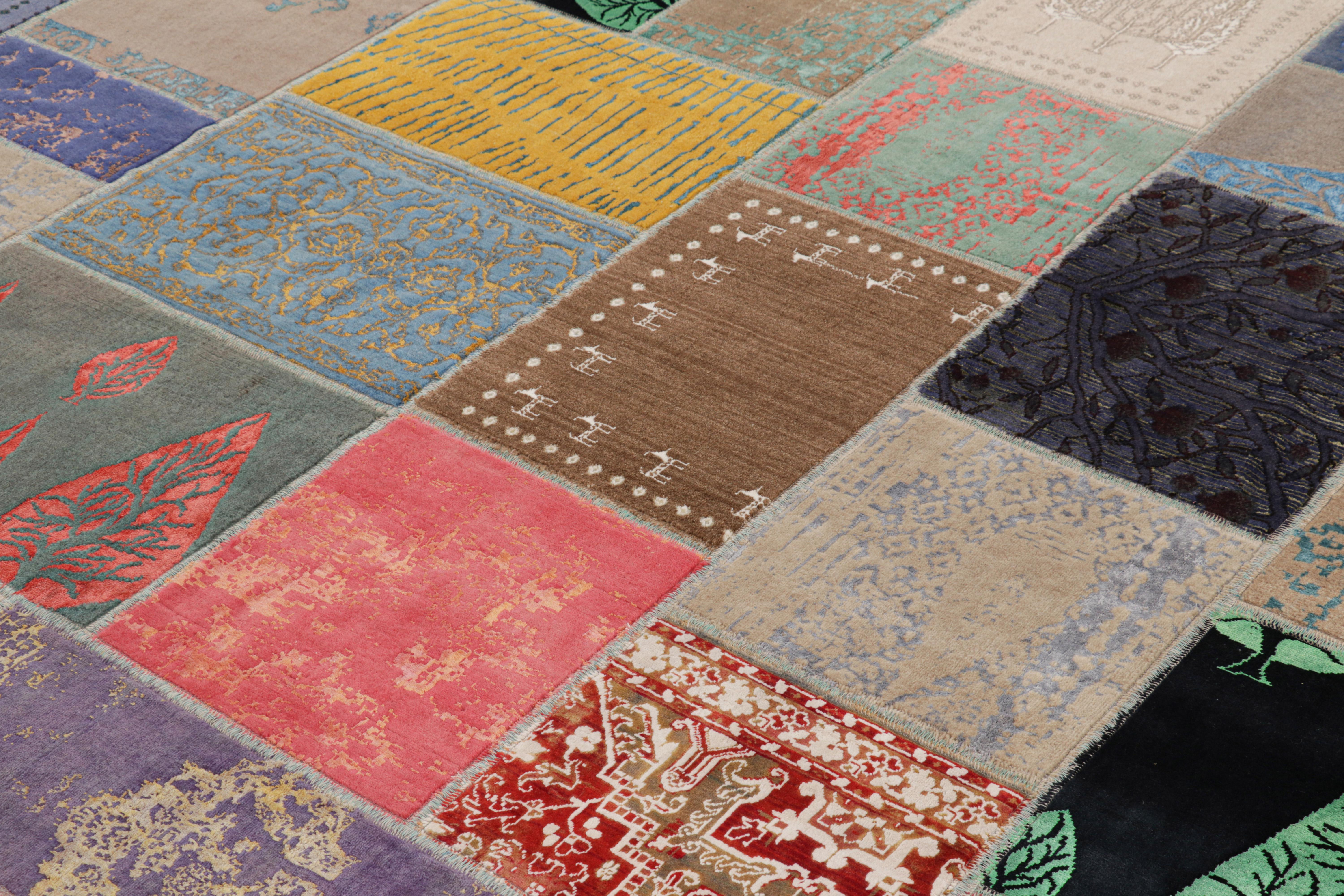 Tessuto a mano in lana a trama piatta utilizzando filati vintage, questo tappeto Kilim moderno 7x9 della collezione Patchwork Kilim di Rug & Kilim sposa l'ispirazione dei tappeti Kilim della metà del secolo scorso con uno spettro stravagante di