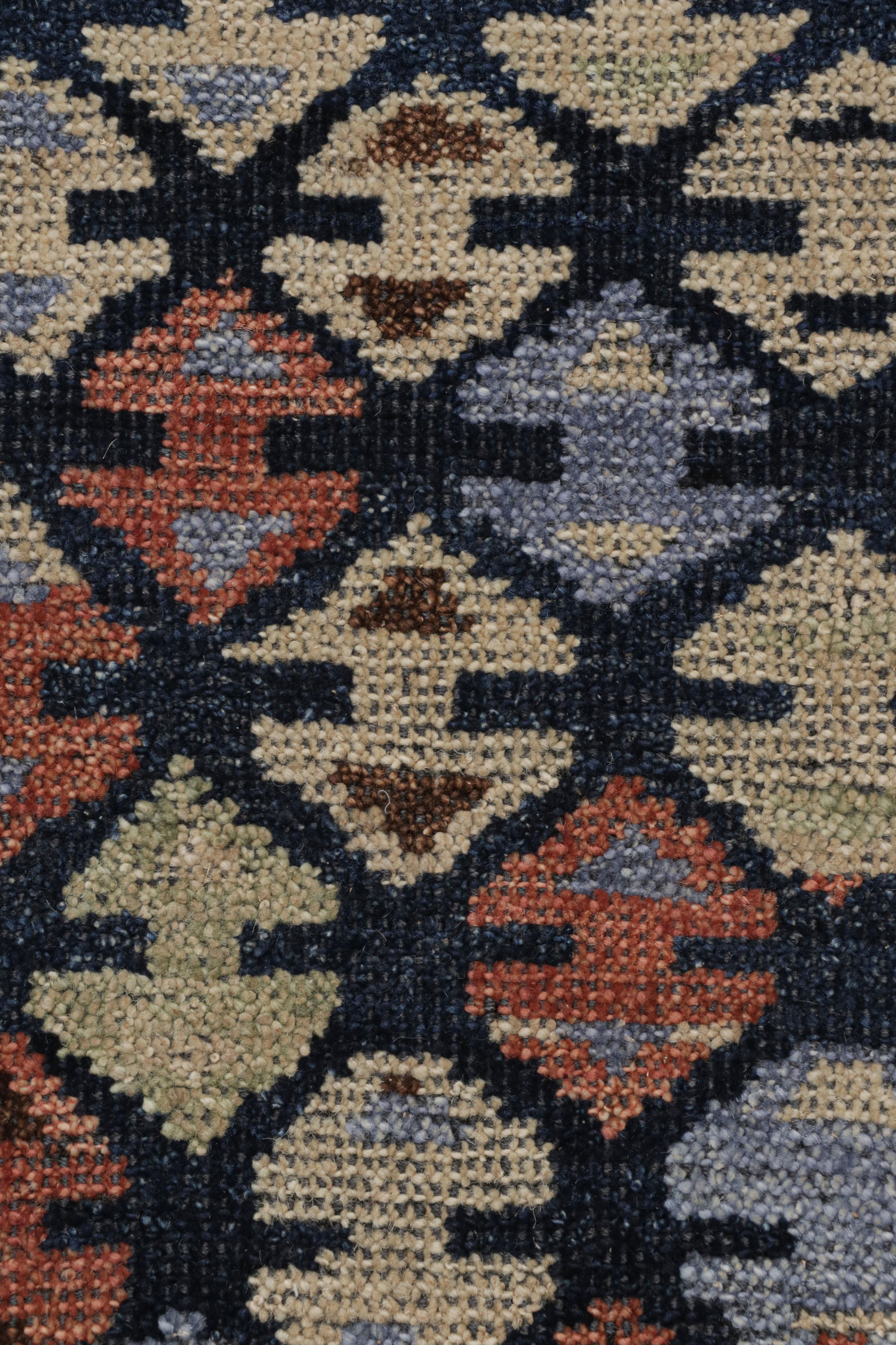 Indian Rug & Kilim’s Turkish Style Rug in Blue with “Bukagi” Geometric Patterns For Sale