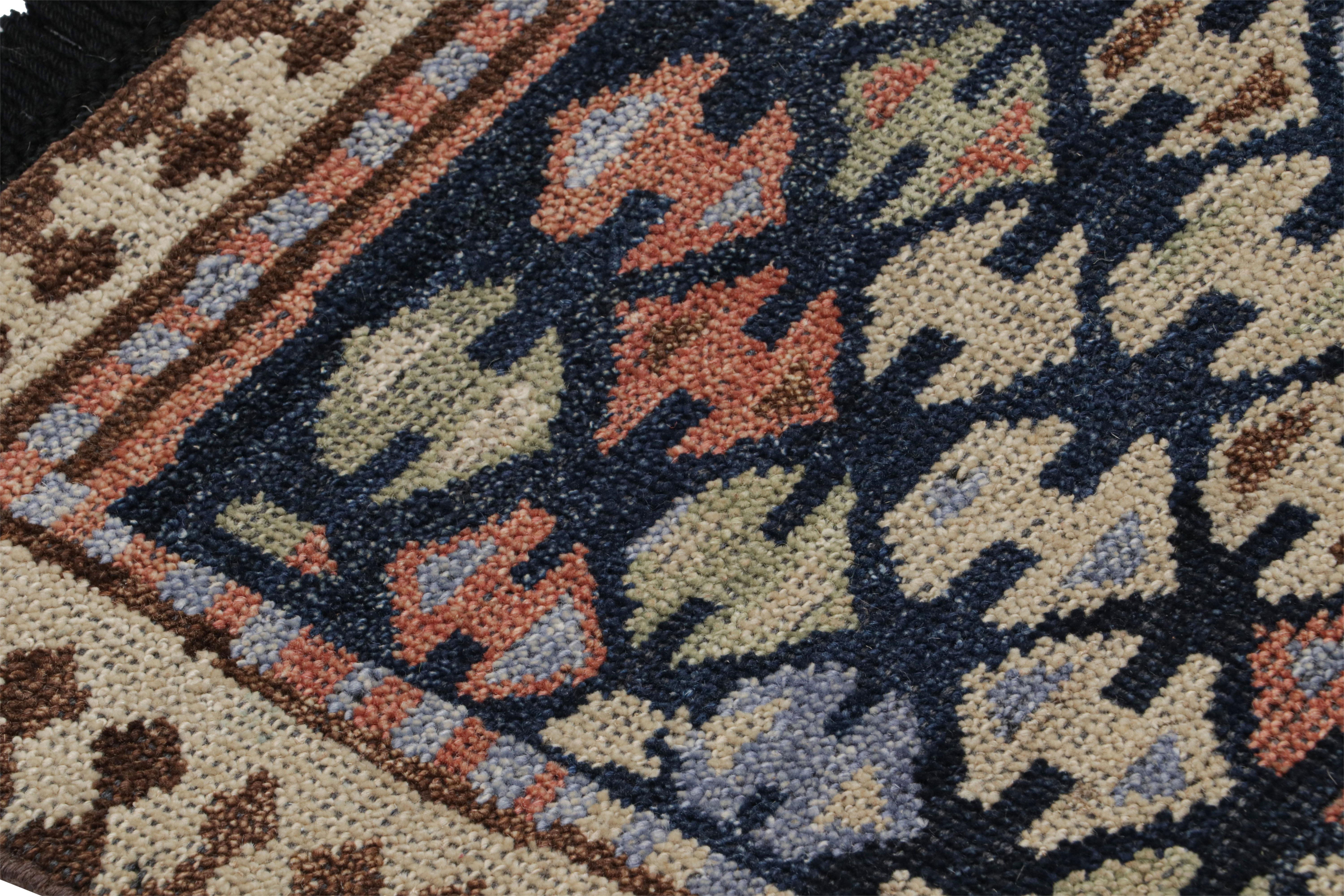 Hand-Knotted Rug & Kilim’s Turkish Style Rug in Blue with “Bukagi” Geometric Patterns For Sale