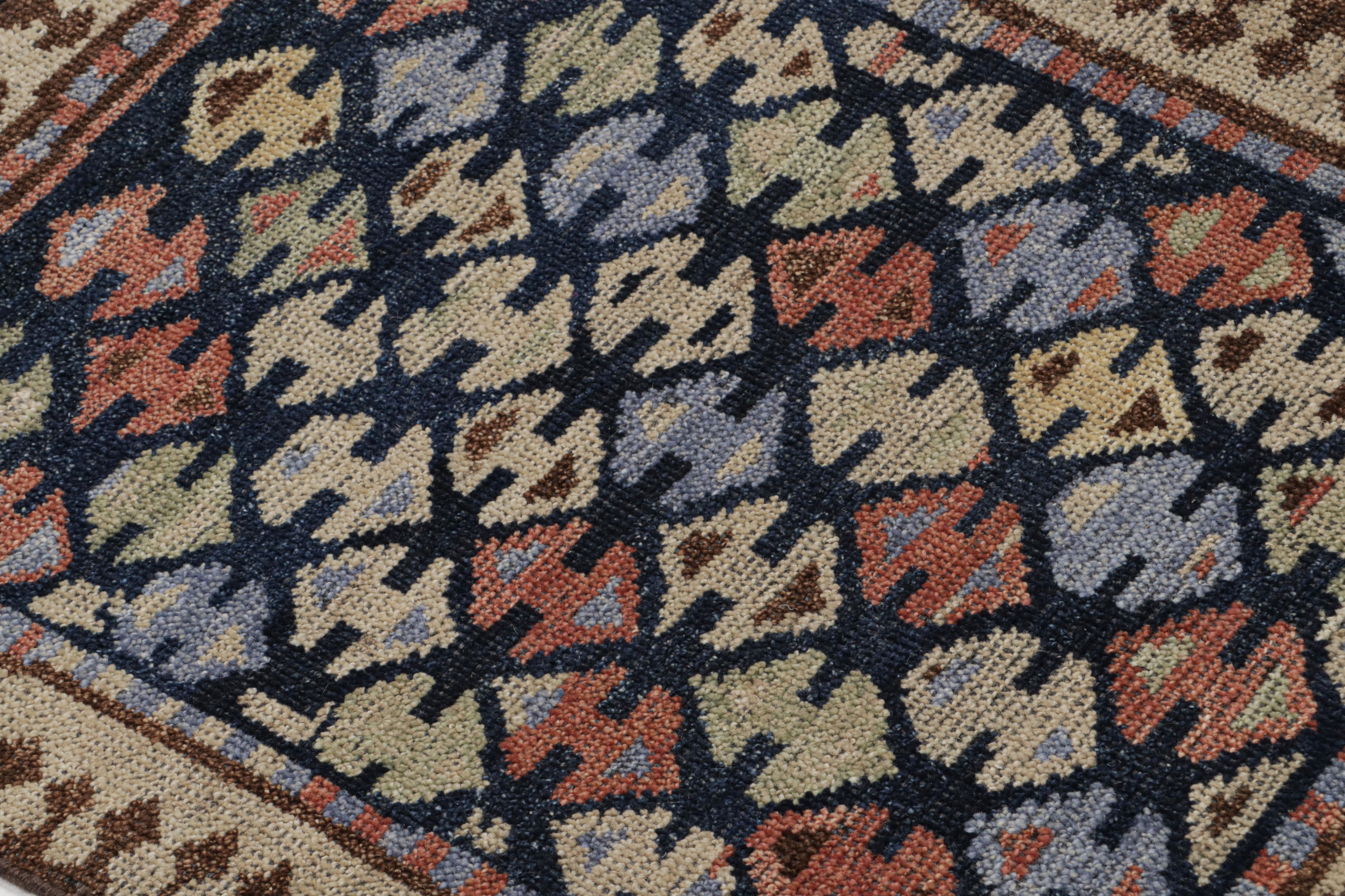 Rug & Kilim’s Turkish Style Rug in Blue with “Bukagi” Geometric Patterns In New Condition For Sale In Long Island City, NY