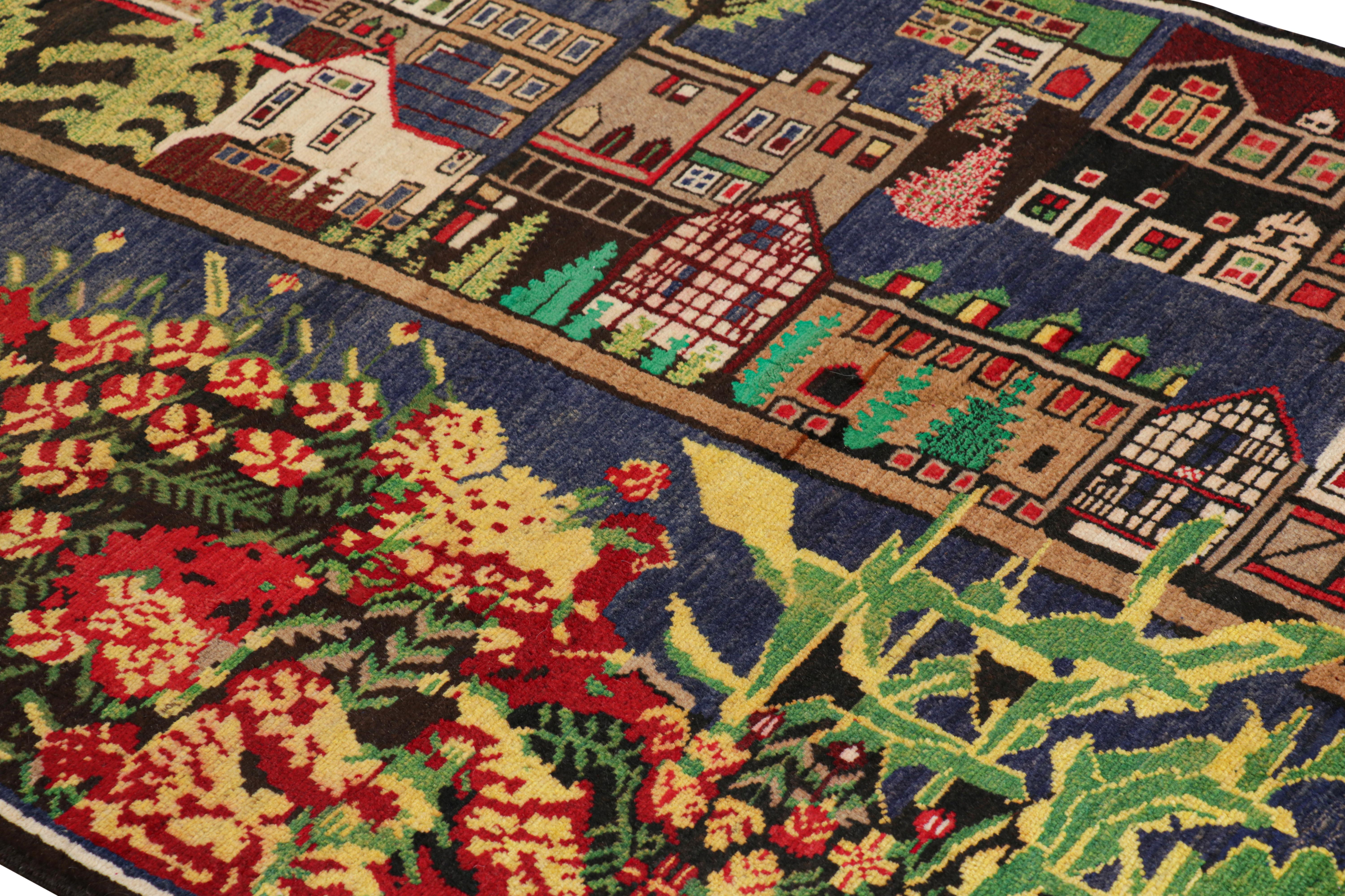 Hand knotted in wool, these twin 3x5 modern pictorial rugs represent a new line of tribal carpets in the Modern Classics Collection by Rug & Kilim. Each piece represents the work of women weavers in Afghanistan, preserving the rich tradition of