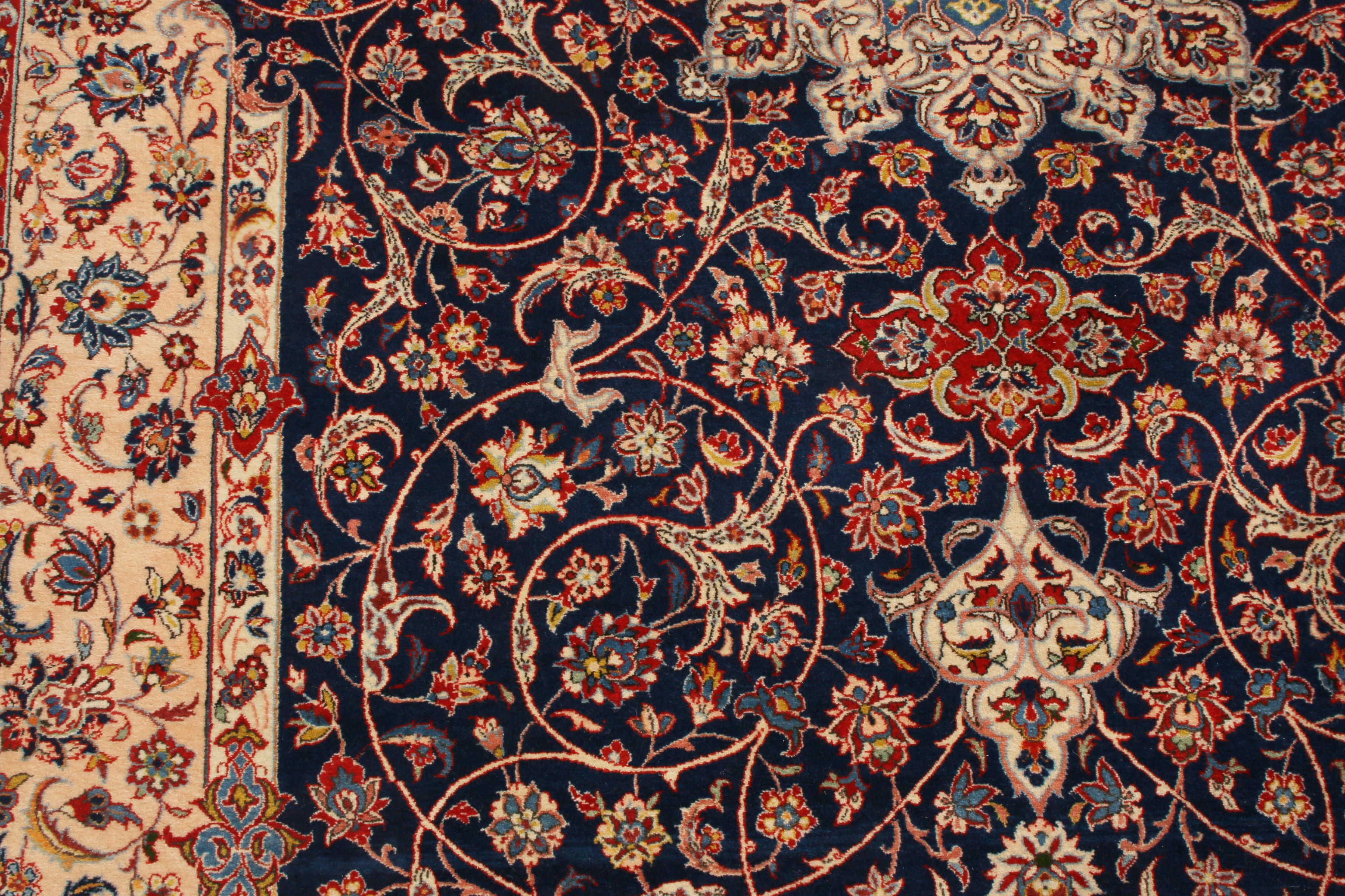 Vintage Isfahan Traditional Blue and Red All-Over Floral Pattern by Rug & Kilim In Good Condition For Sale In Long Island City, NY