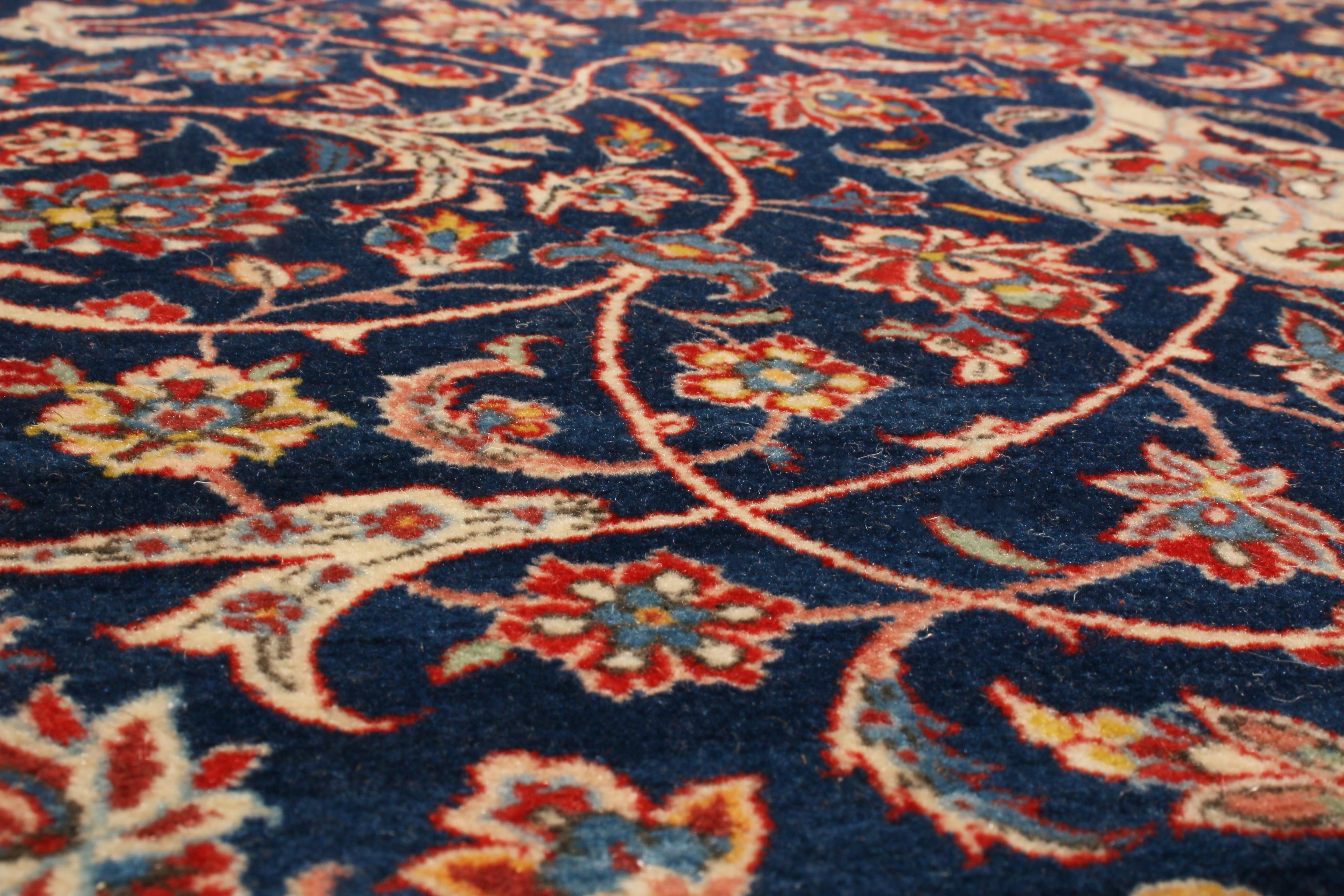 Wool Vintage Isfahan Traditional Blue and Red All-Over Floral Pattern by Rug & Kilim For Sale