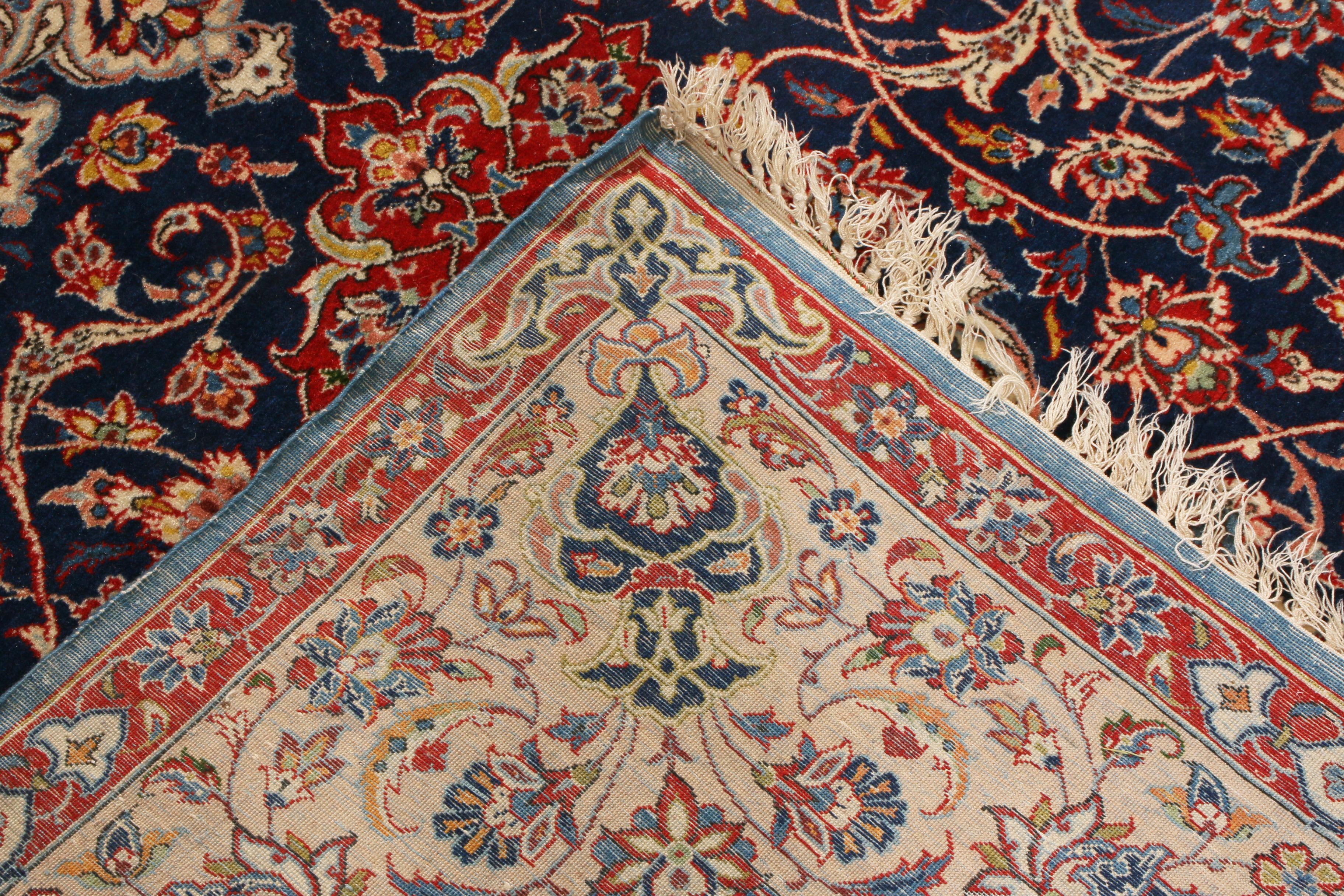 Vintage Isfahan Traditional Blue and Red All-Over Floral Pattern by Rug & Kilim For Sale 1