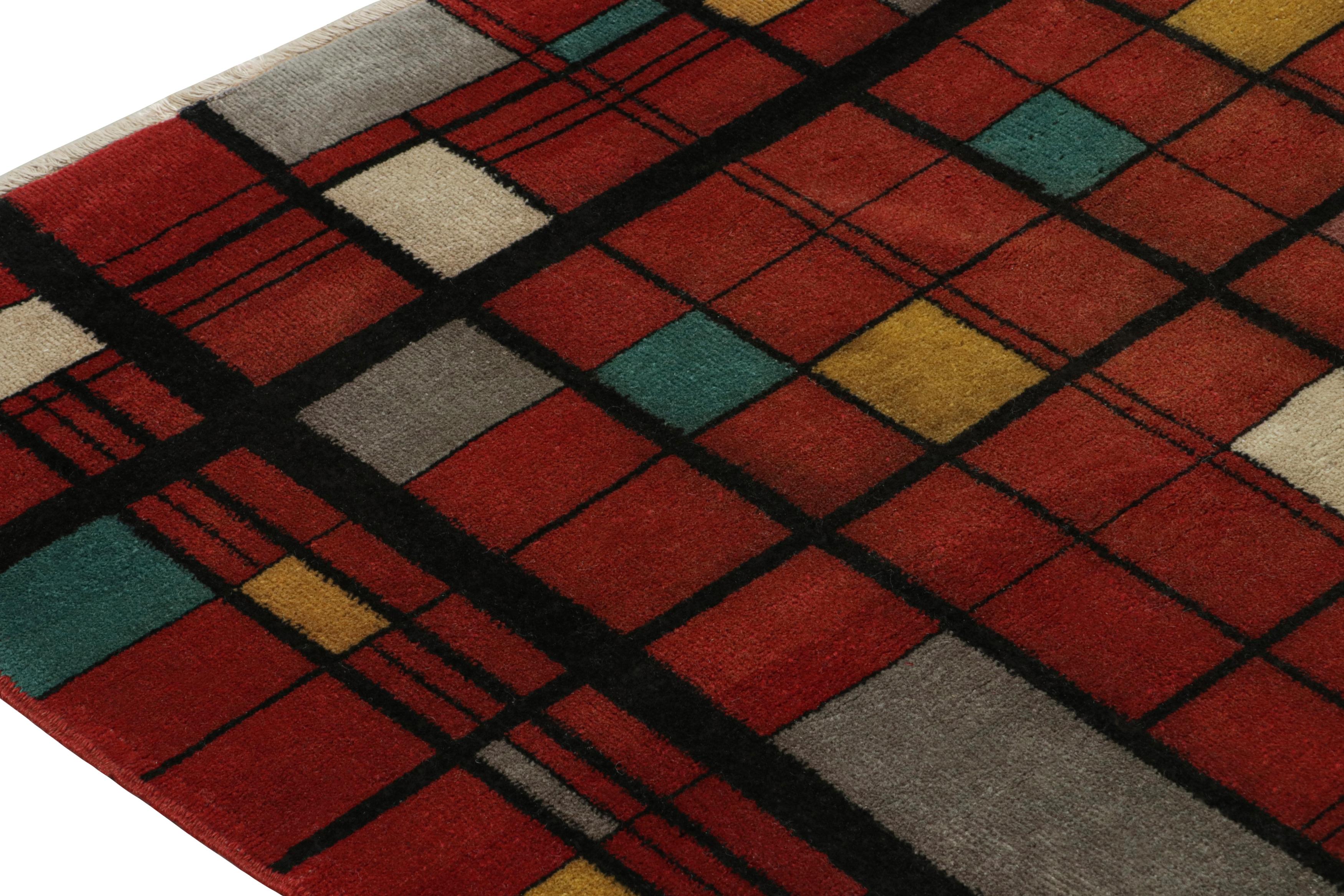 Rug & Kilim’s Vintage Zeki Müren European Art Deco rug, with Geometric patterns. In Good Condition For Sale In Long Island City, NY