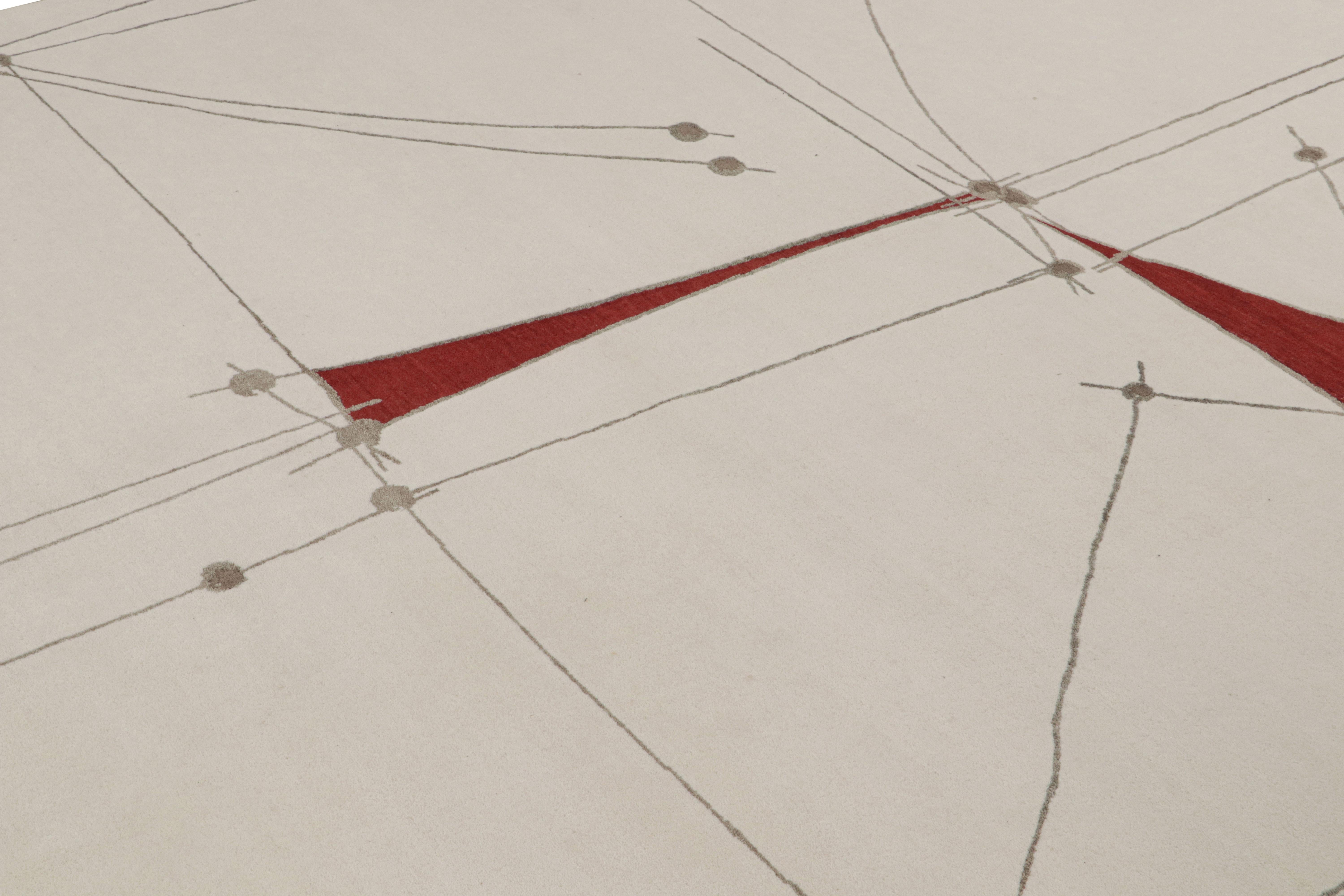 Annodato a mano Rug & Kilim: tappeto bianco minimalista in stile Mid-Century Modern con motivo geometrico in vendita