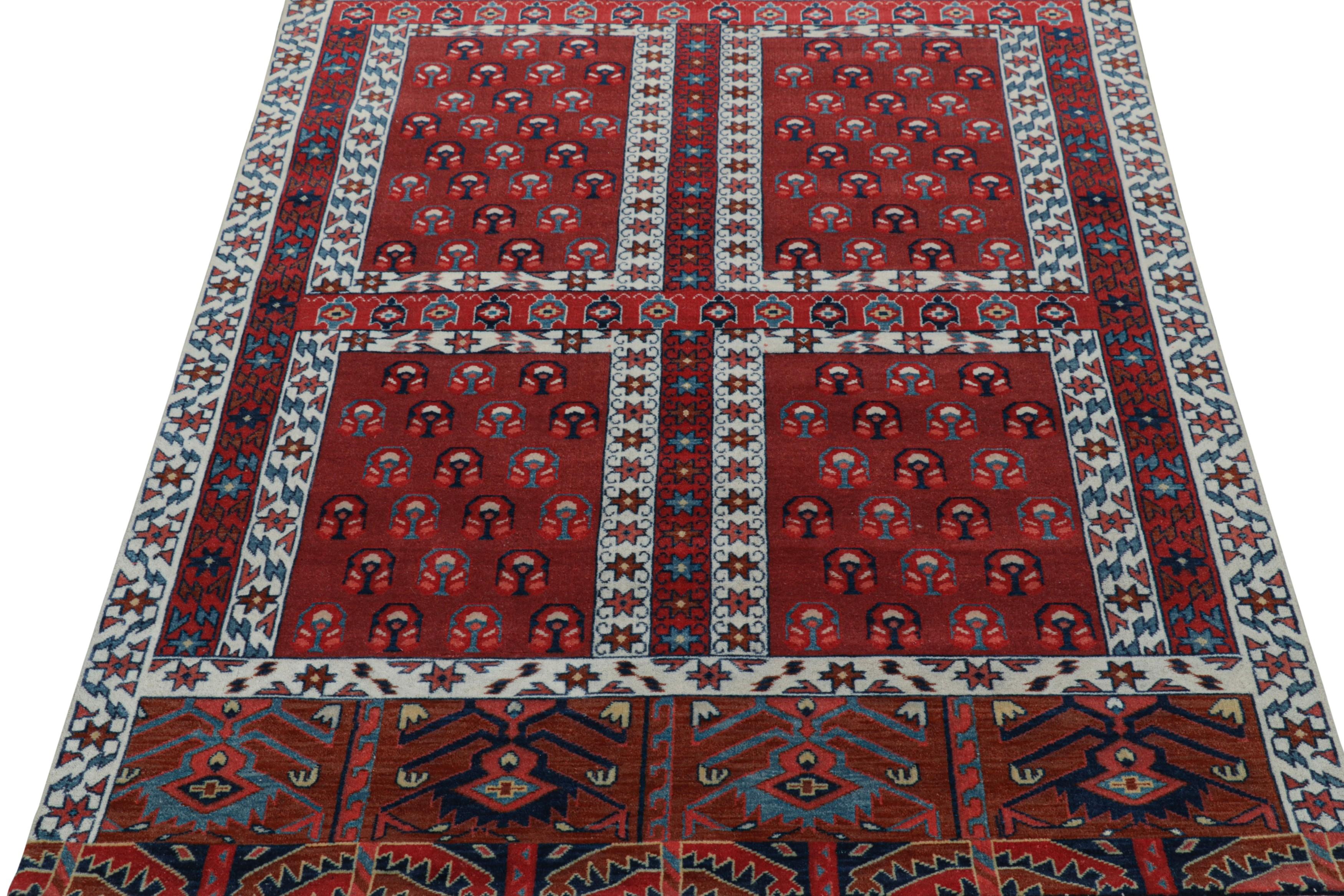 Rug & Kilim's Yomut Ensi Style Rug in Rot und Weiß mit geometrischen Mustern (Handgeknüpft) im Angebot