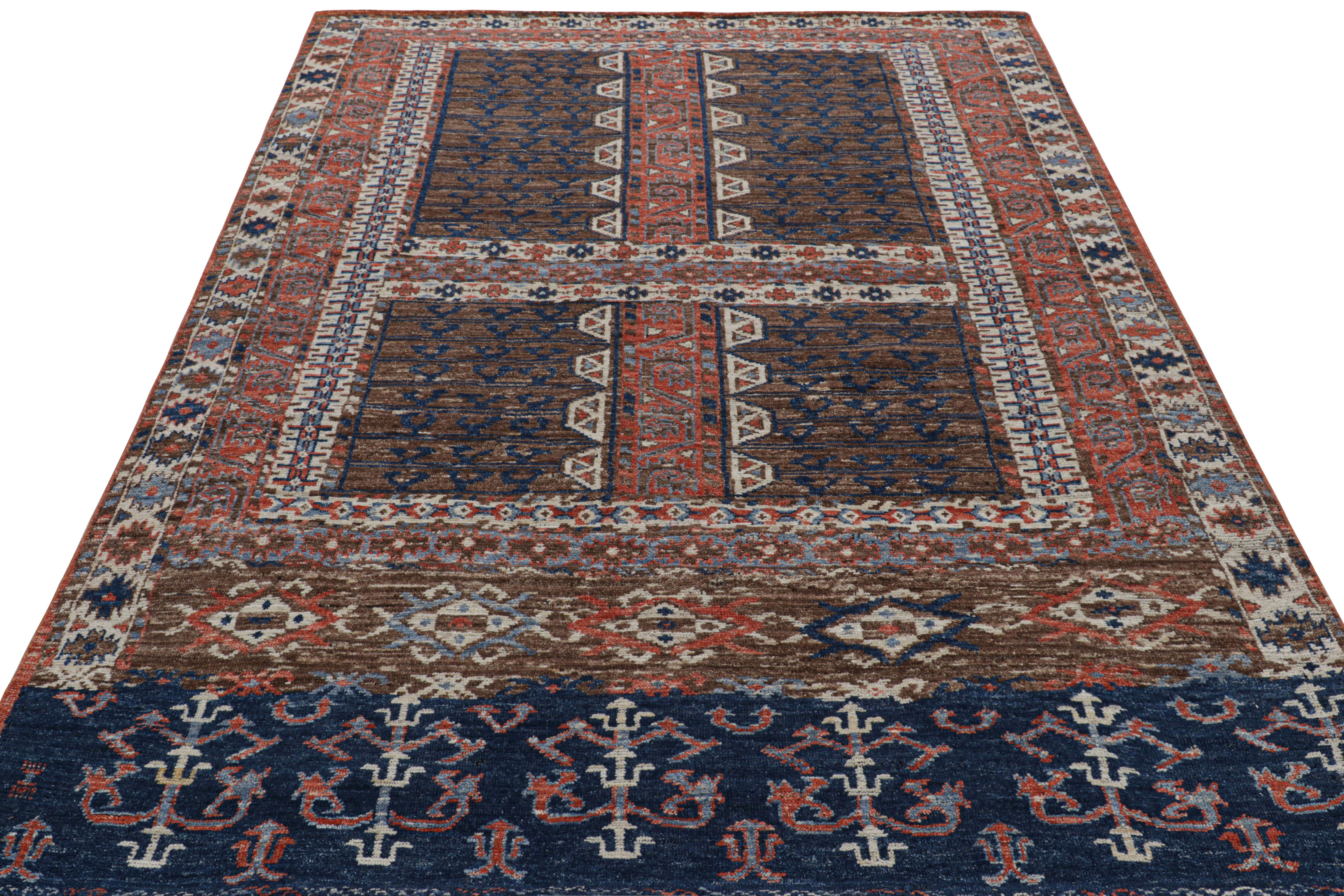 Hand-Knotted Rug & Kilim’s Yomut Ensi Style Rug in Red with Geometric Patterns For Sale
