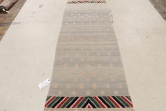 Rug & Kilim's Youngste Geometric Siver-Gray and Green Wool Runner