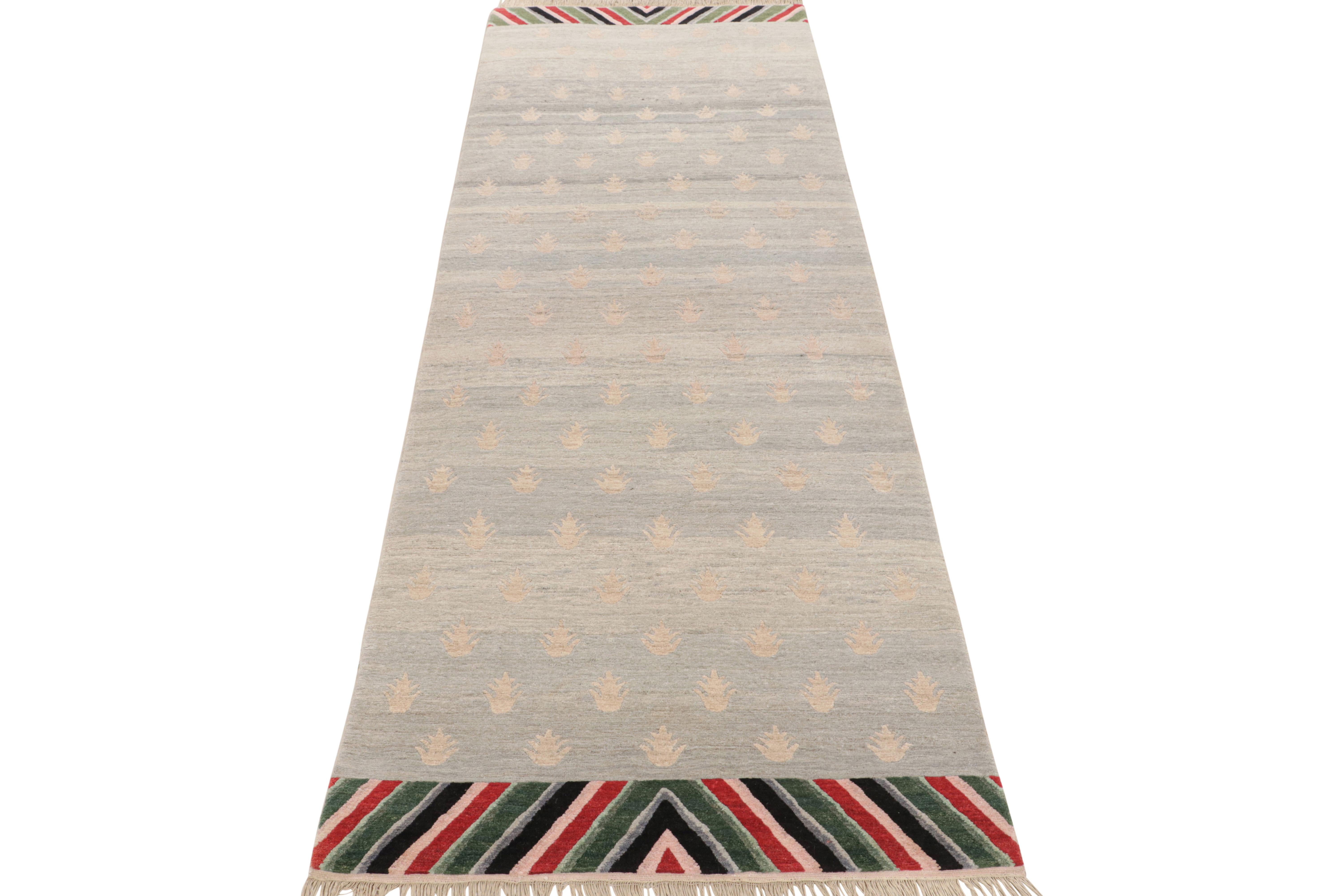 Rug & Kilim's Youngste Geometric Siver-Gray and Green Wool Runner  In New Condition For Sale In Long Island City, NY